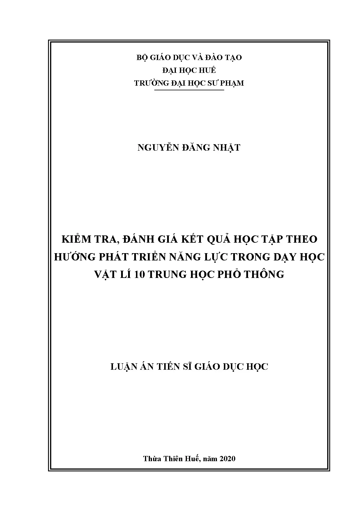 Kiểm tra, đánh giá năng lực học tập Vật lí 10 THPT