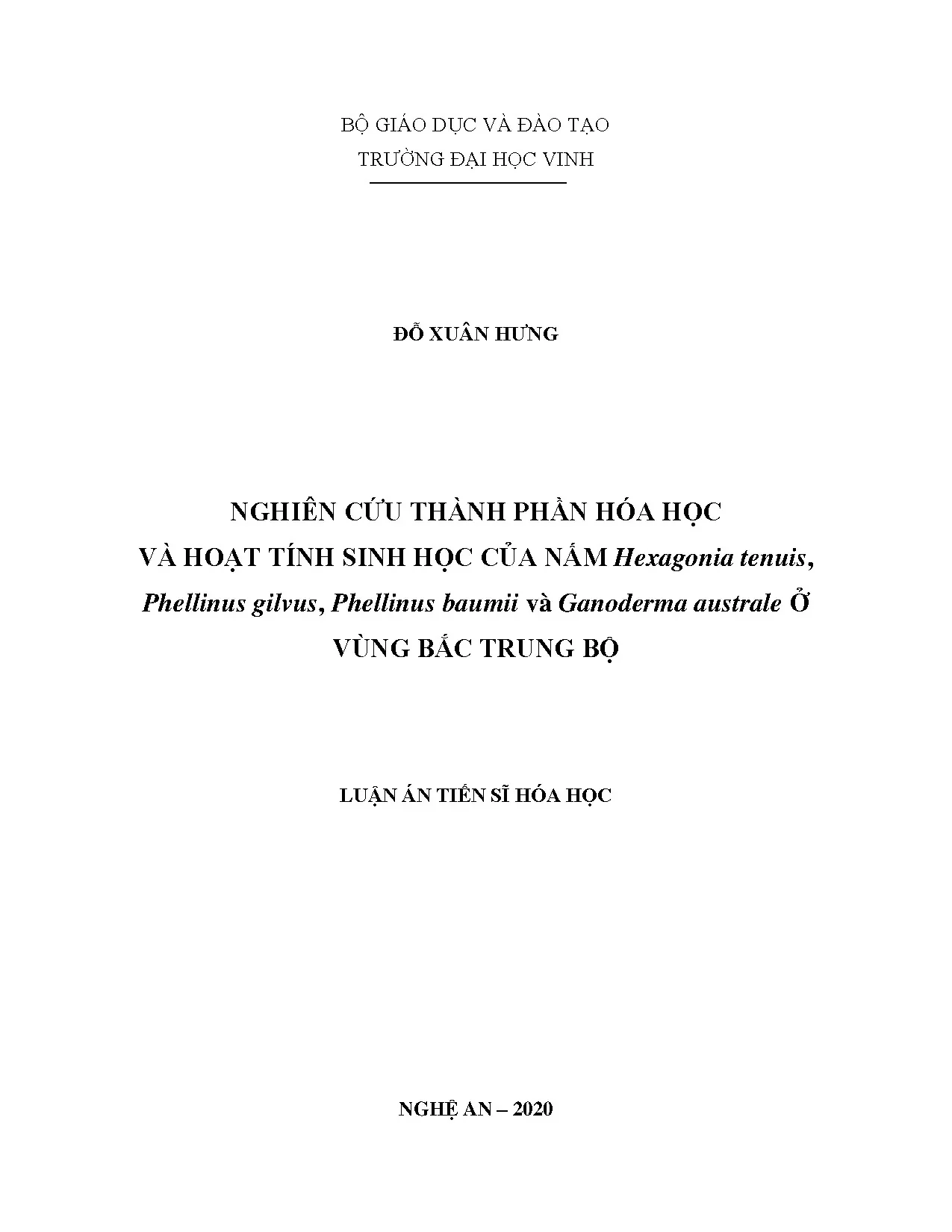 Thành phần hóa học, hoạt tính sinh học nấm Bắc Trung Bộ