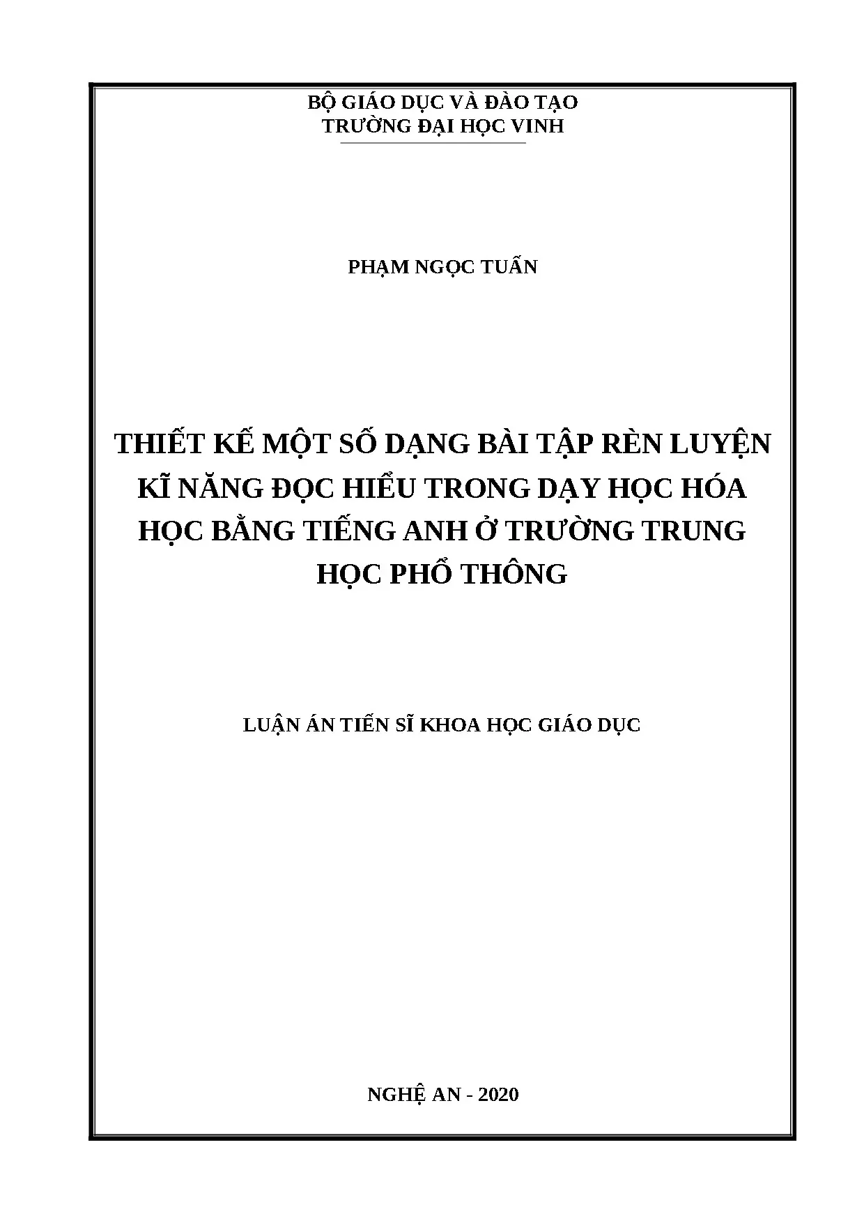 Thiết kế bài tập rèn đọc hiểu Hóa học tiếng Anh THPT