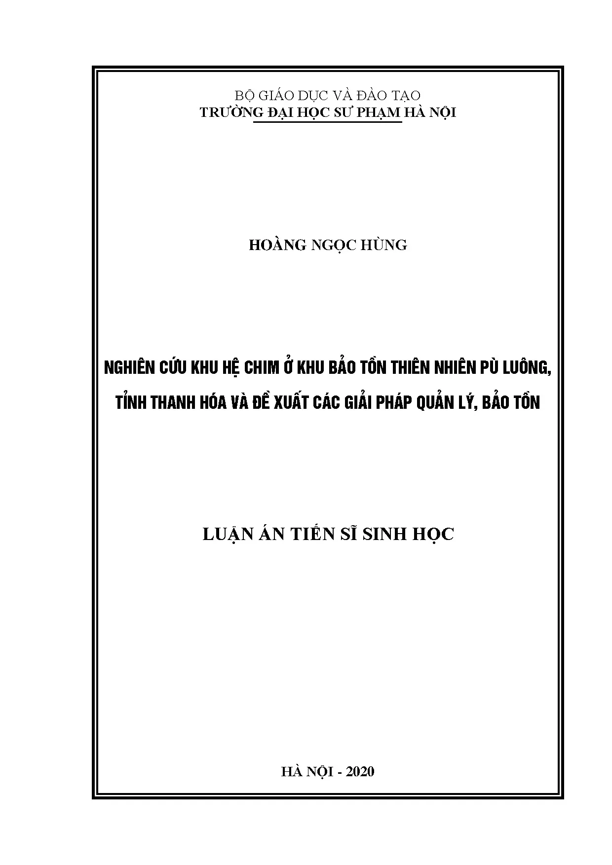 Nghiên cứu khu hệ chim Pù Luông, Thanh Hóa và giải pháp bảo tồn