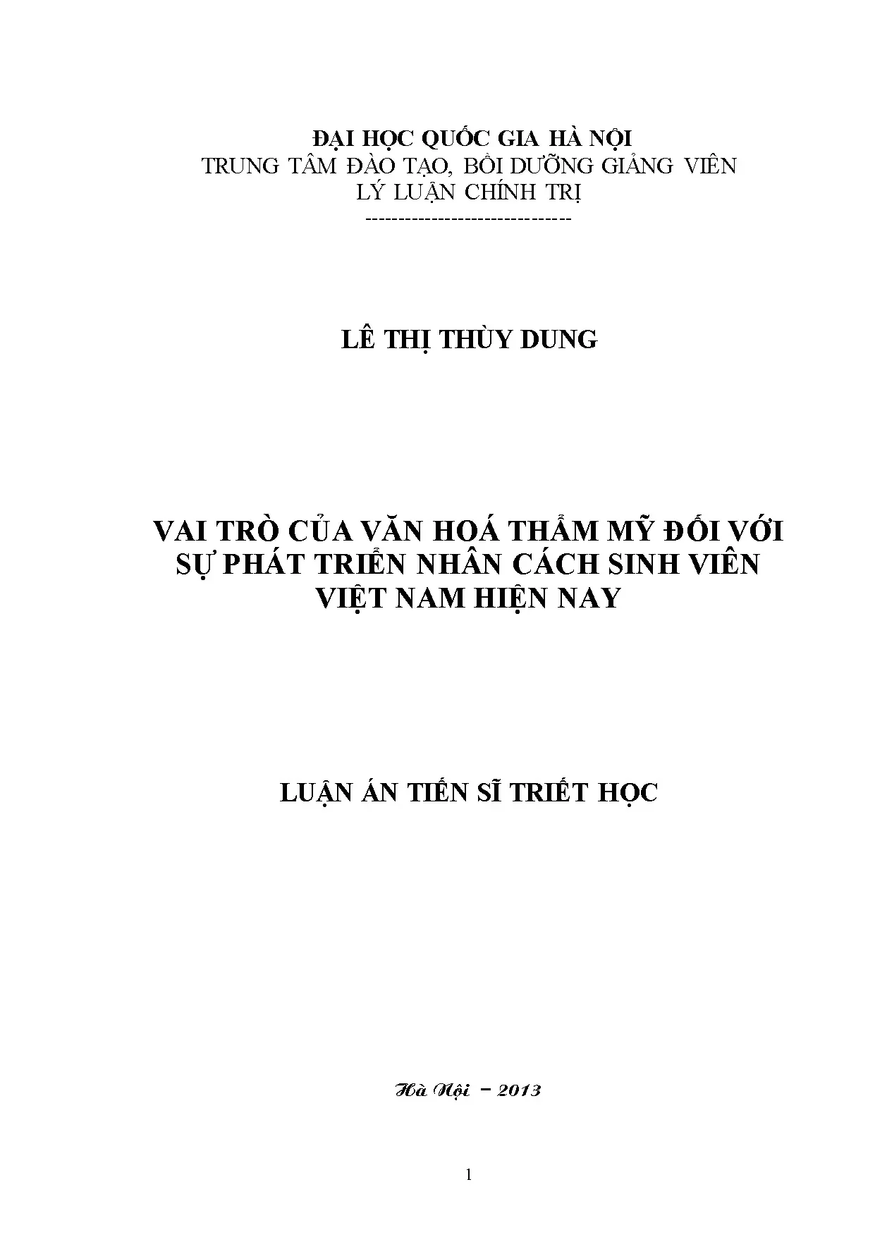 Luận án tiến sĩ vai trò của văn hóa thẩm mỹ đối với sự phát