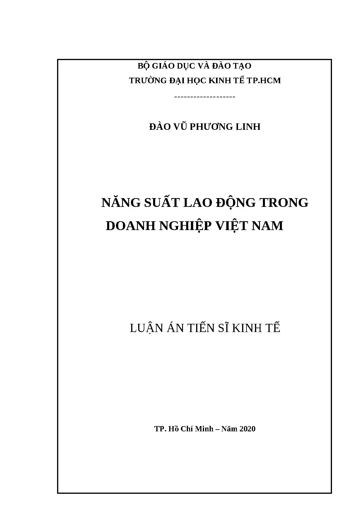 Luận án Tiến sĩ: Năng suất lao động doanh nghiệp Việt Nam