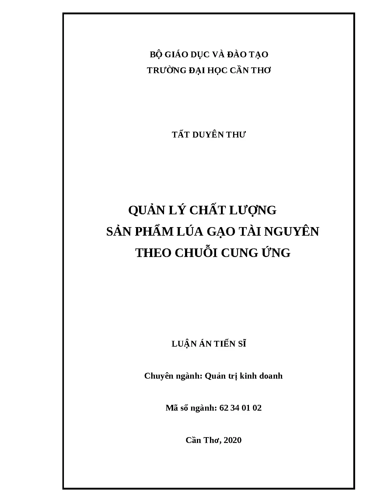Quản lý chất lượng lúa gạo Tài Nguyên ĐBSCL chuỗi cung ứng