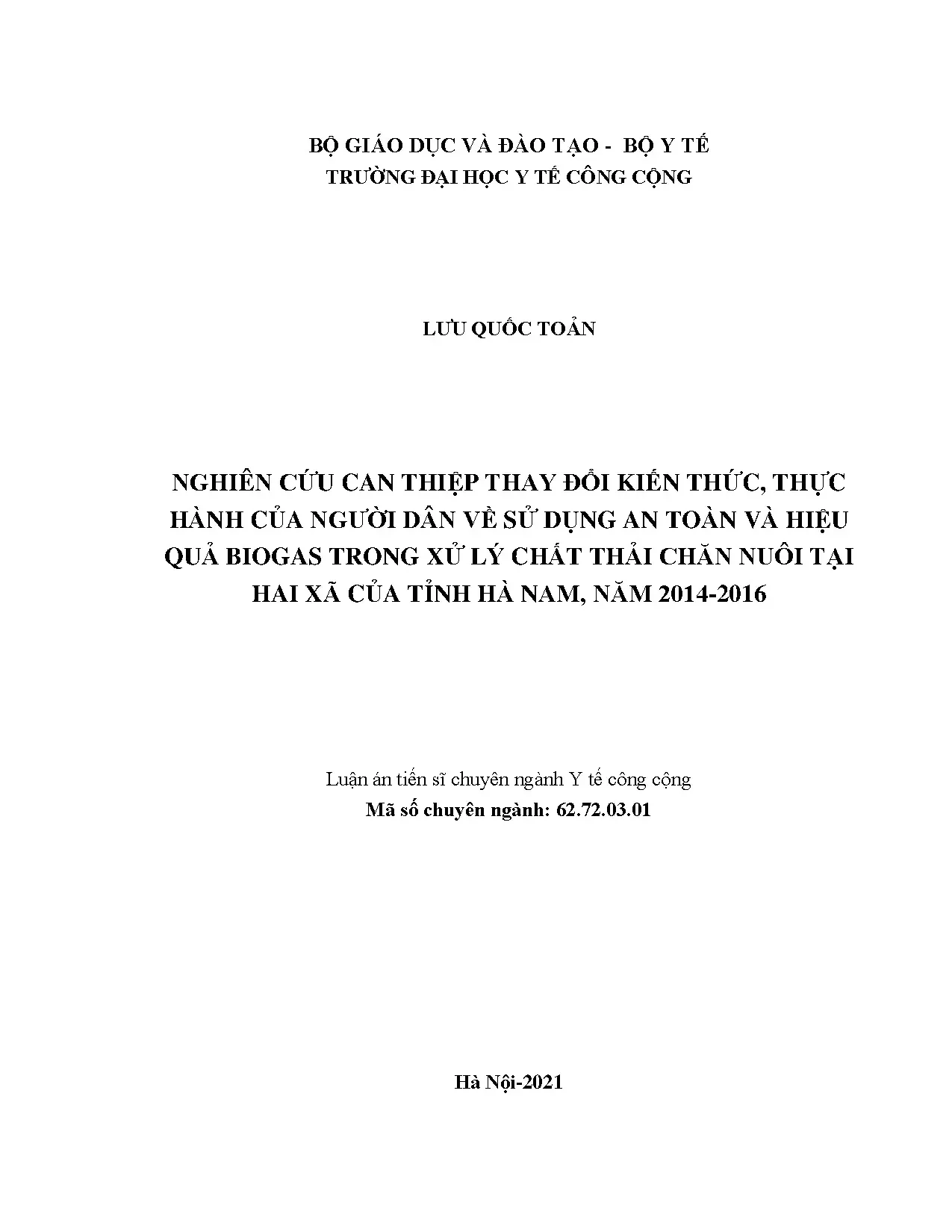 Nghiên cứu can thiệp kiến thức, thực hành biogas tại Hà Nam