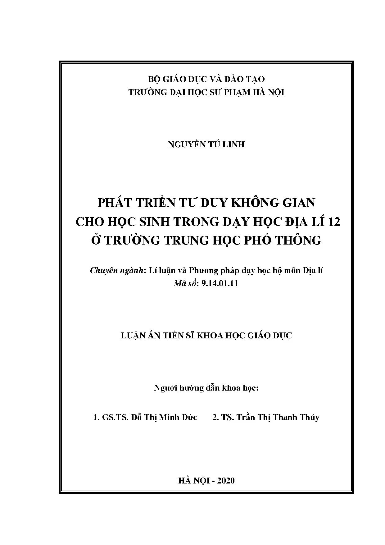 Phát triển tư duy không gian Địa lí 12 cho HS THPT