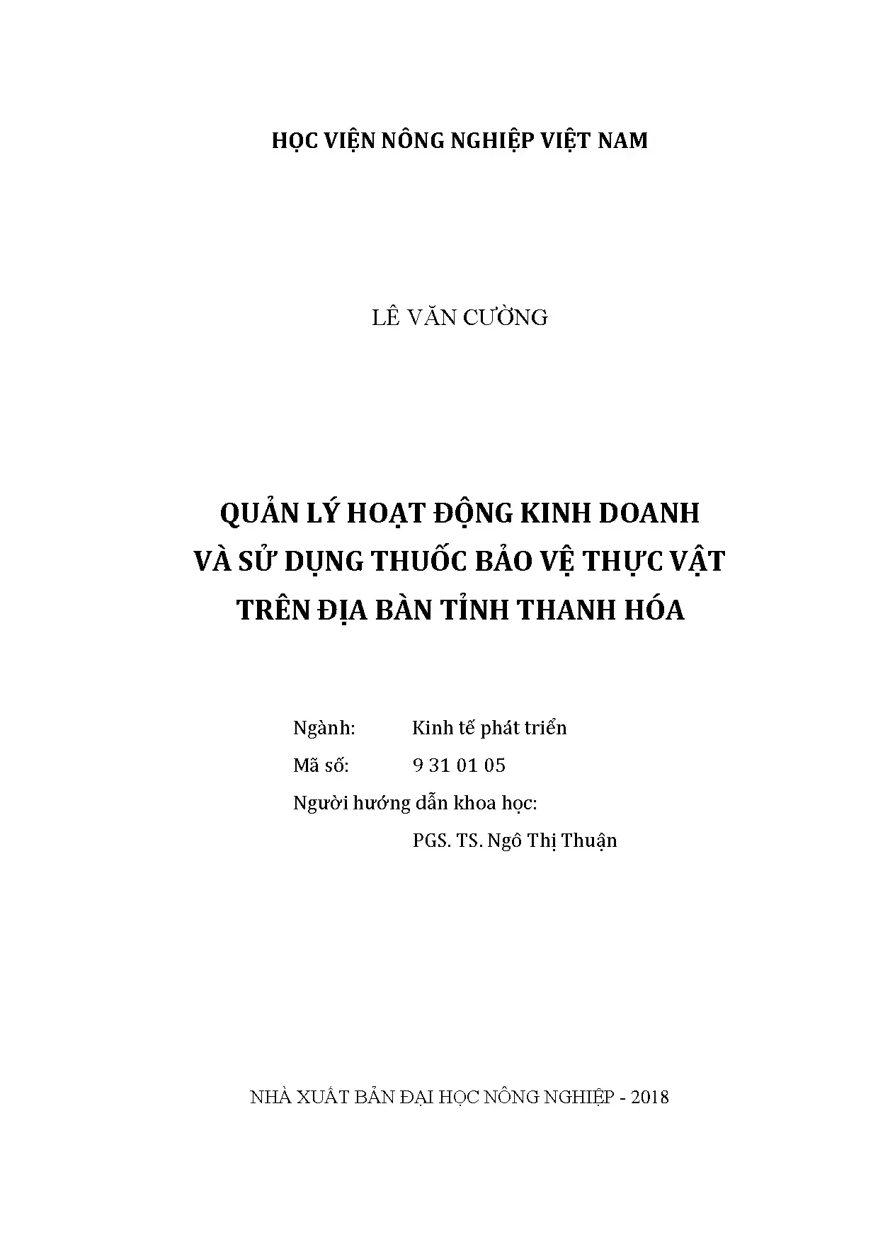 Quản lý hoạt động kinh doanh & sử dụng thuốc BVTV Thanh Hóa