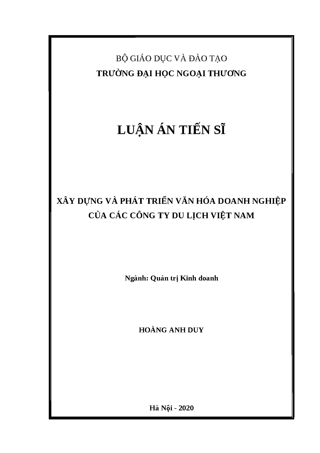 Luận án tiến sĩ xây dựng và phát triển văn hoá doanh nghiệp