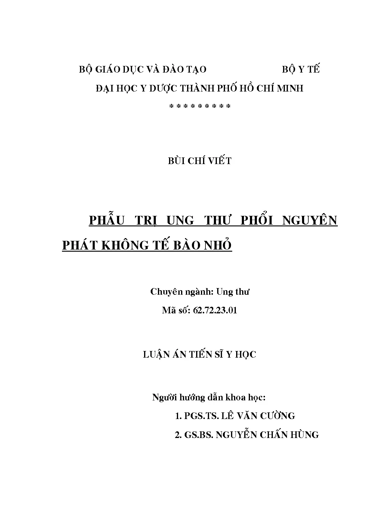 Phẫu trị ung thư phổi nguyên phát không tế bào nhỏ: Luận án
