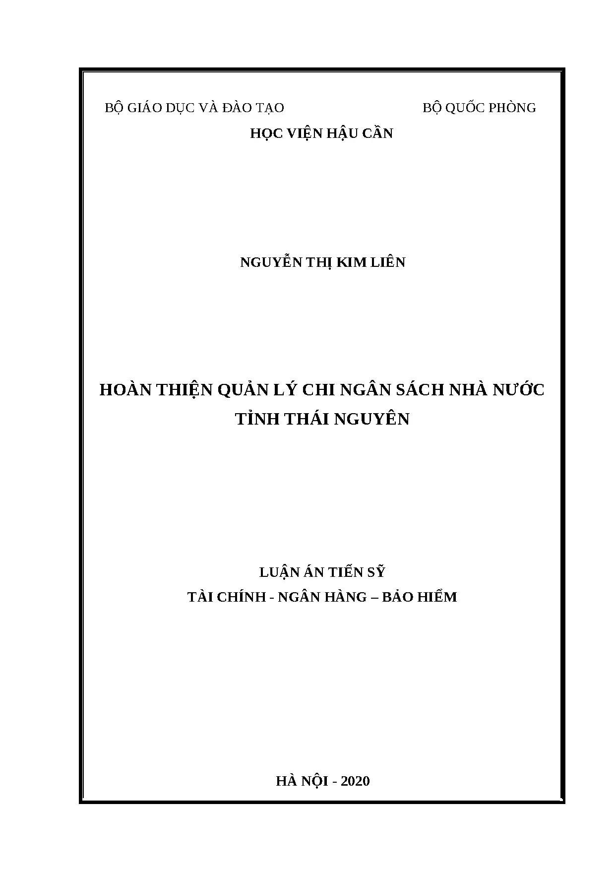 Luận án tiến sỹ hoàn thiện quản lý chi ngân sách nhà nước tỉ