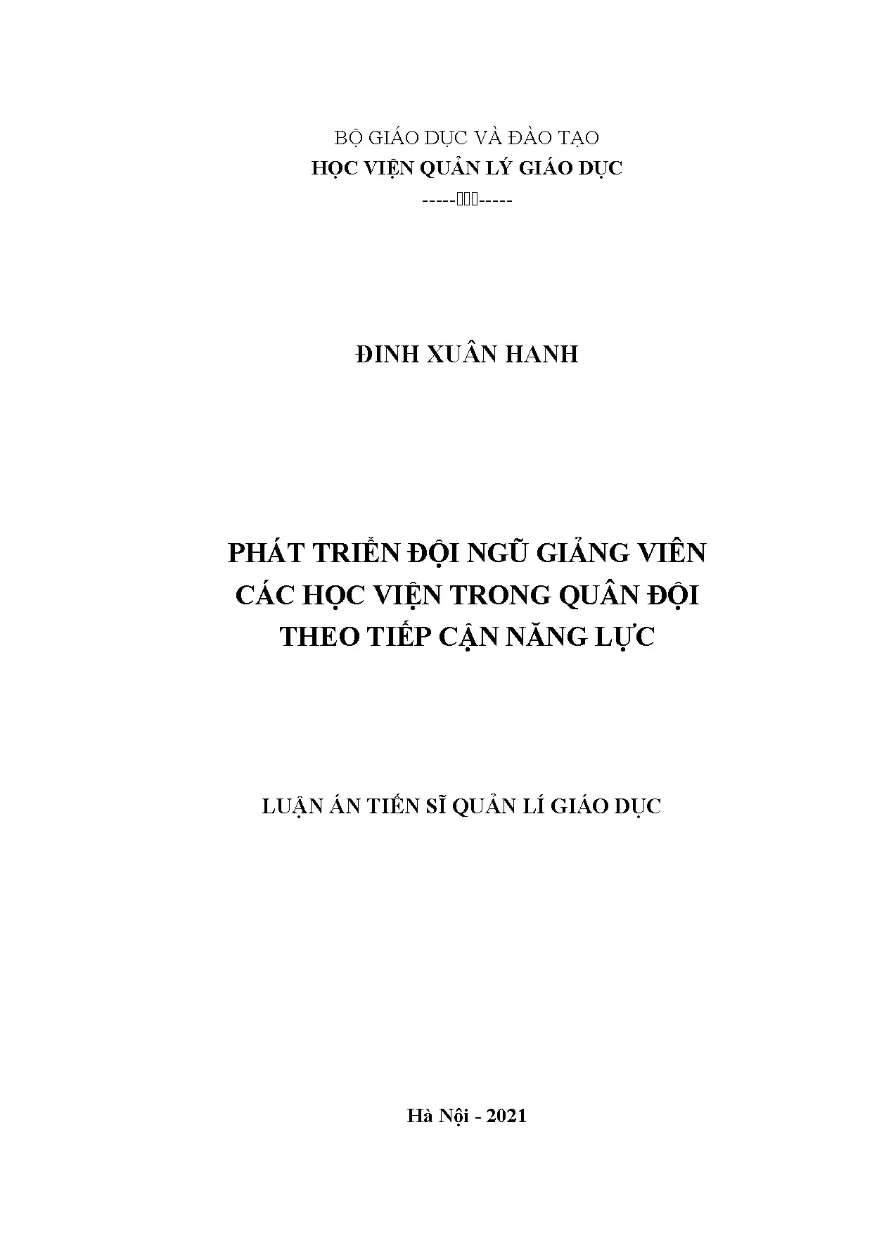 Luận án tiến sĩ phát triển đội ngũ giáo viên trường quân sự