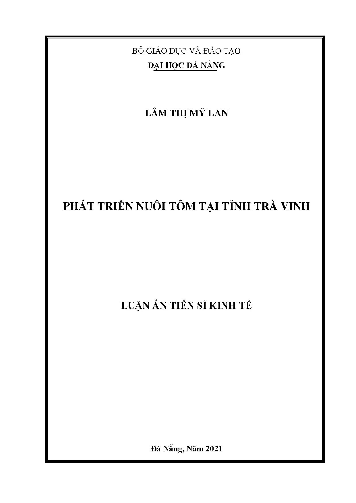 Phát triển nuôi tôm tại Trà Vinh: Luận án Tiến sĩ Kinh tế