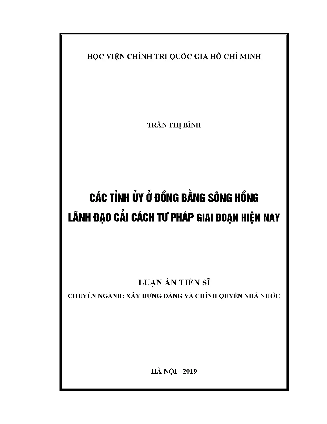 Luận án: Tỉnh ủy ĐBSH lãnh đạo Cải cách tư pháp hiện nay