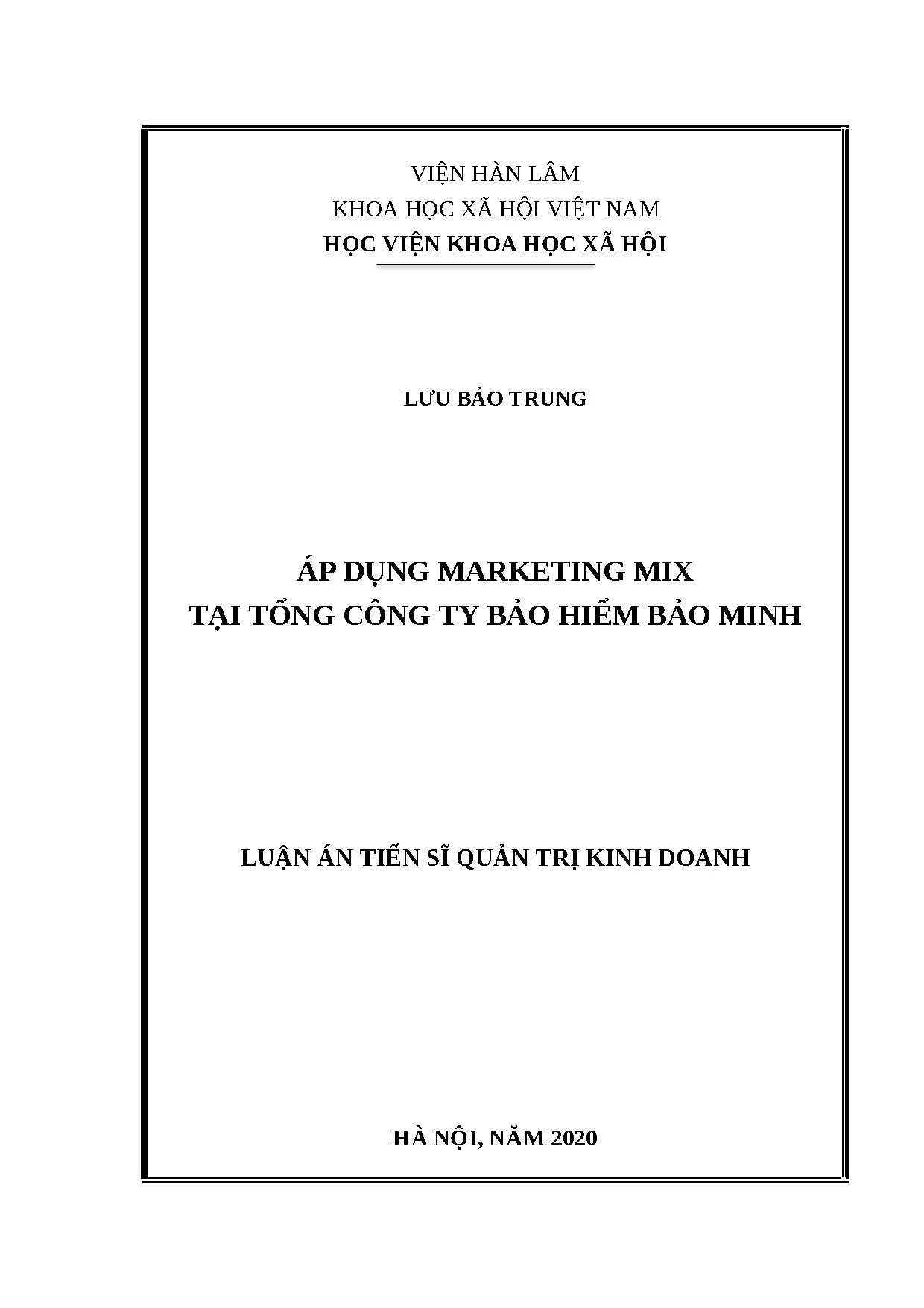 Áp dụng Marketing Mix tại Bảo Minh: Luận án Tiến sĩ QTKD