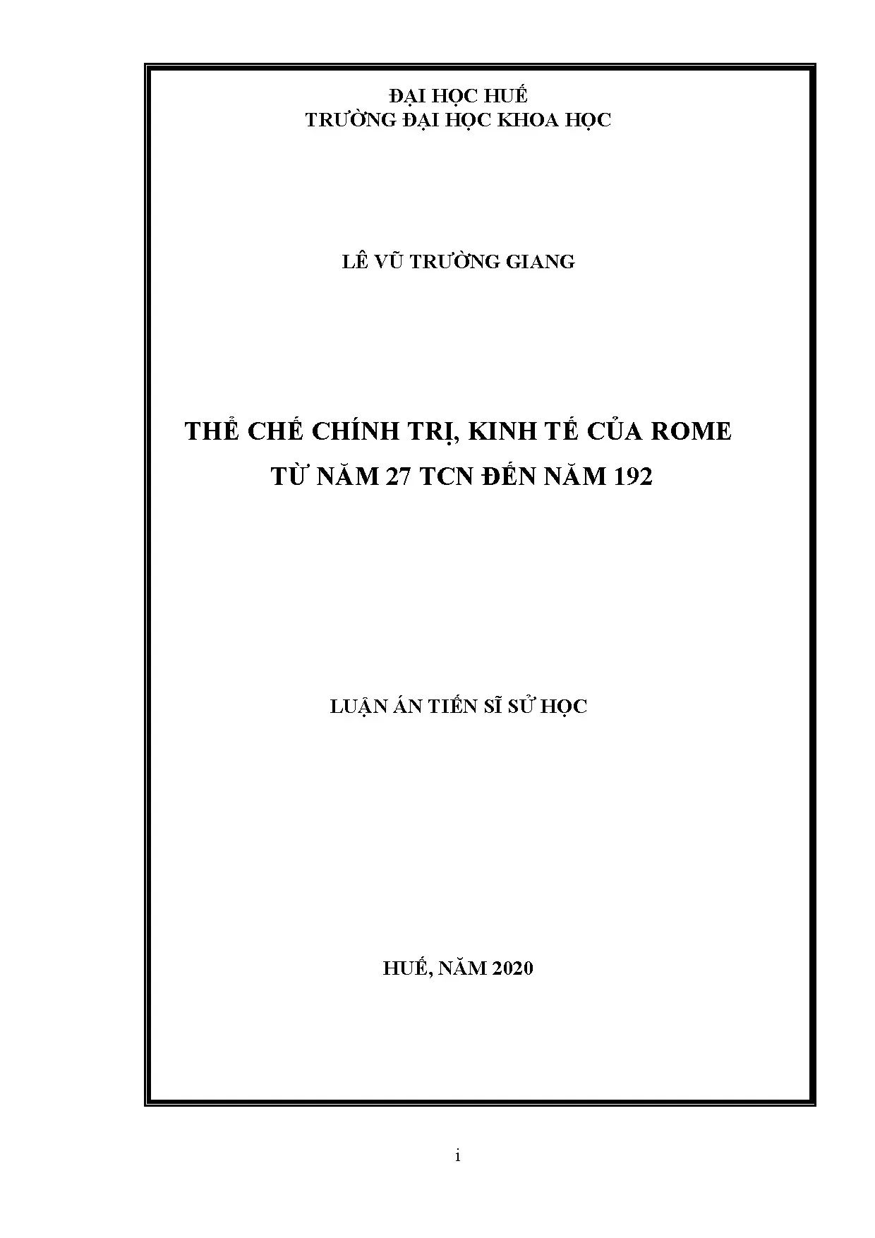 Luận án tiến sĩ: Thể chế chính trị kinh tế Rome (27 TCN - 192)