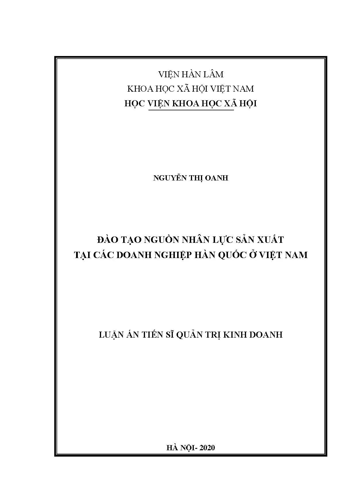 Luận án tiến sĩ đào tạo nguồn nhân lực sản xuất tại các doan