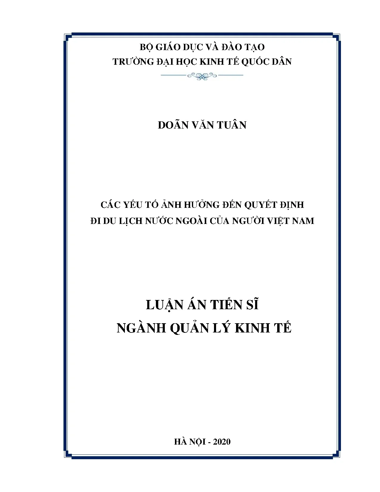 Luận án tiến sĩ các yếu tố ảnh hưởng đến quyết định đi du lị