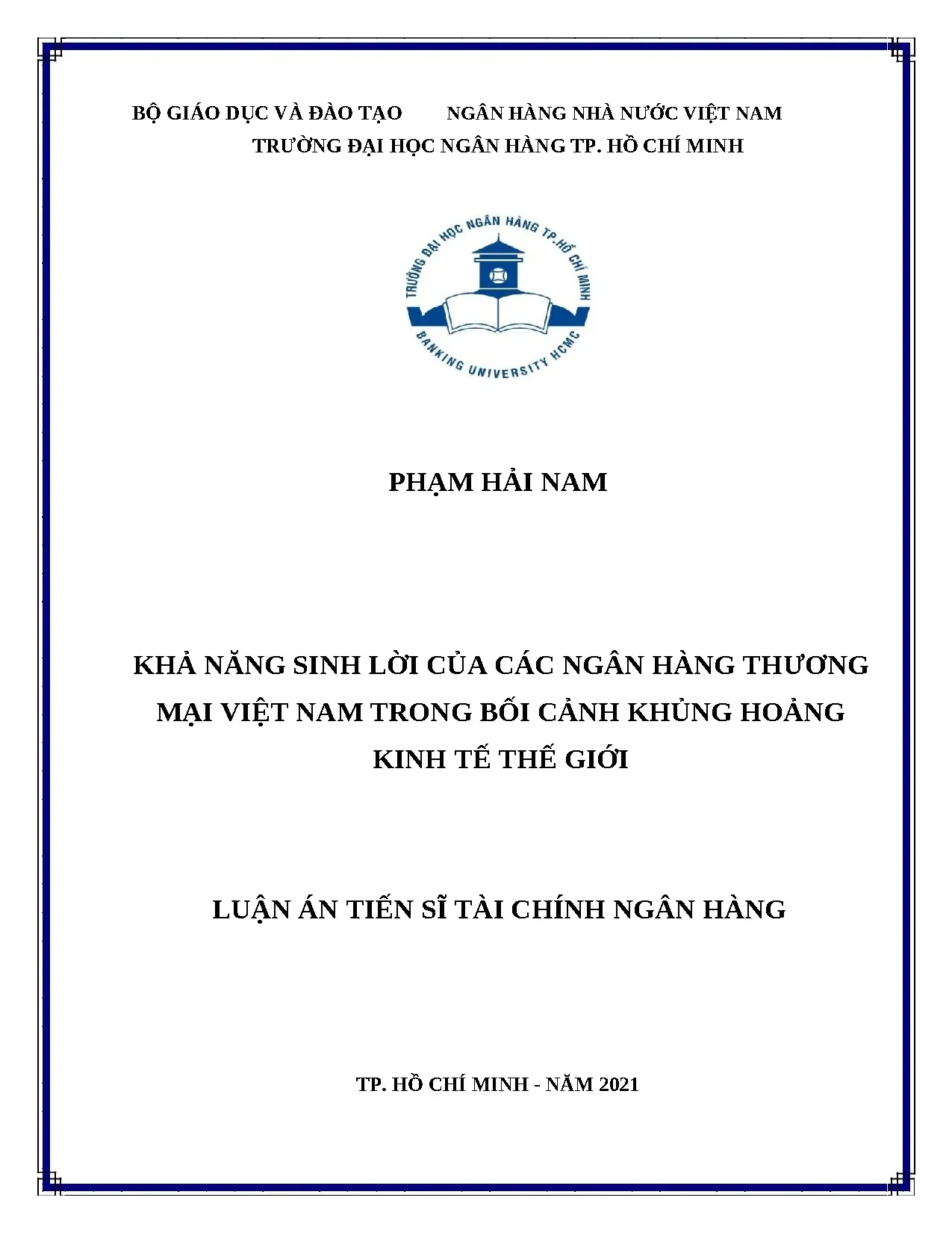 Khả năng sinh lời NHTM Việt Nam: Tác động khủng hoảng kinh tế
