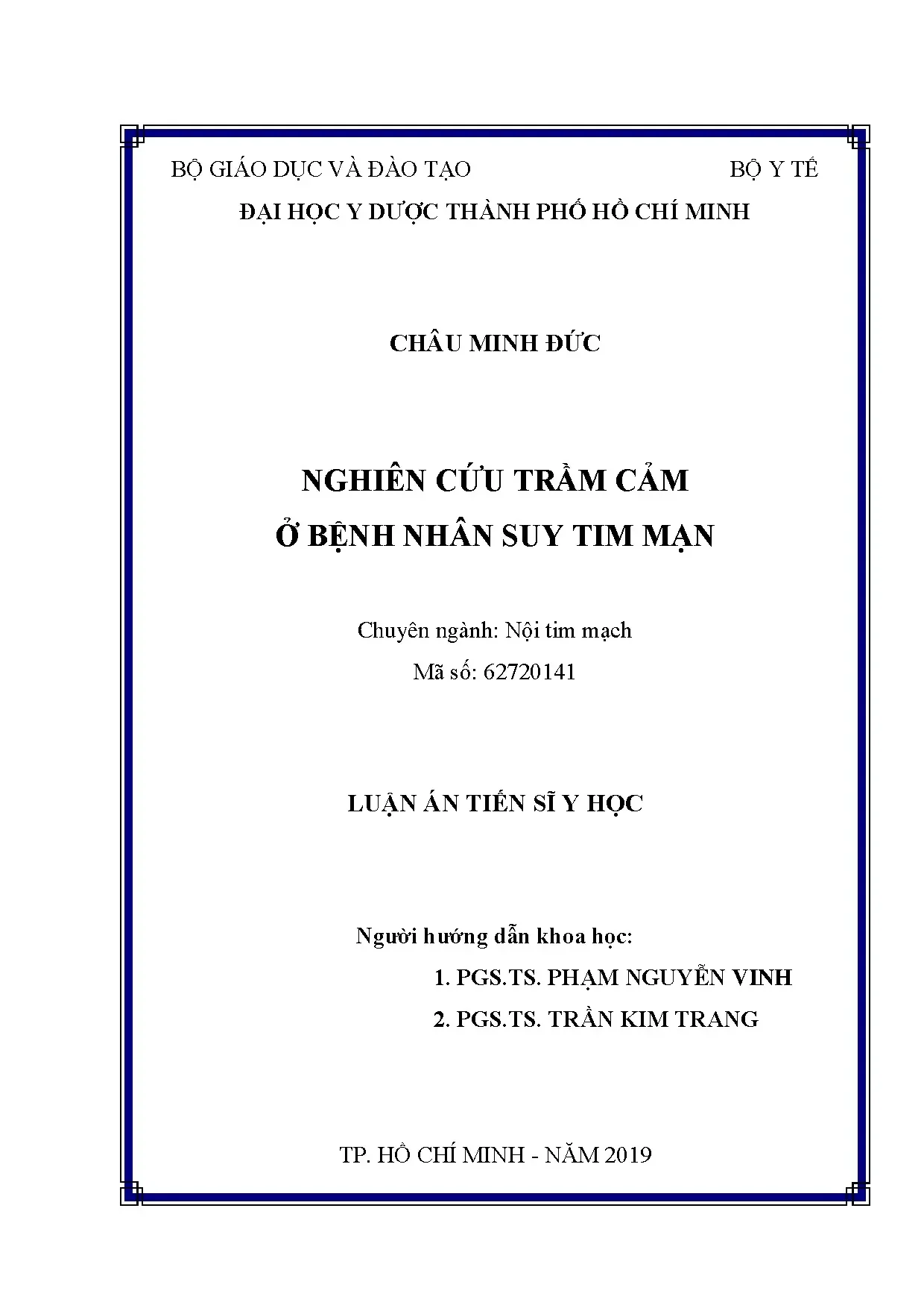 Luận án tiến sĩ nghiên cứu trầm cảm ở bệnh nhân suy tim mạn