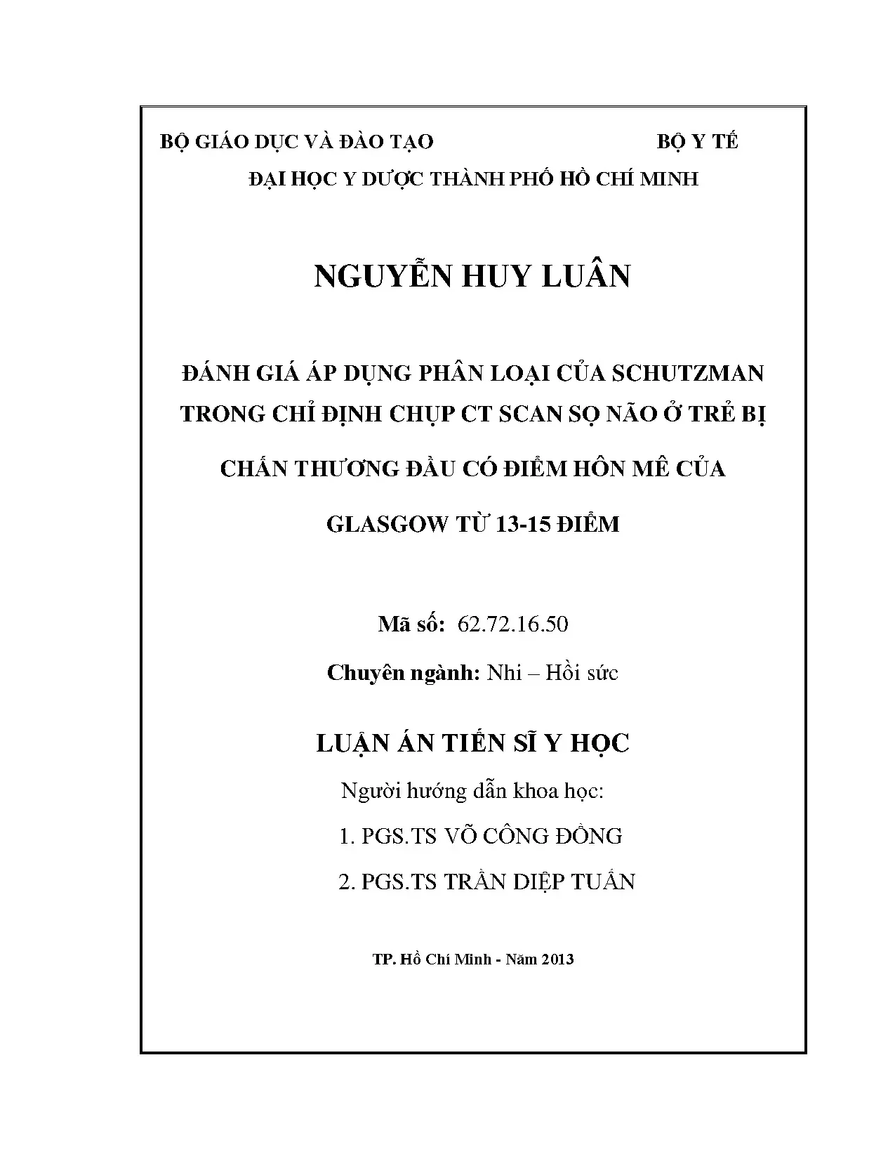Luận án: Đánh giá Schutzman trong chỉ định CT scan sọ não trẻ