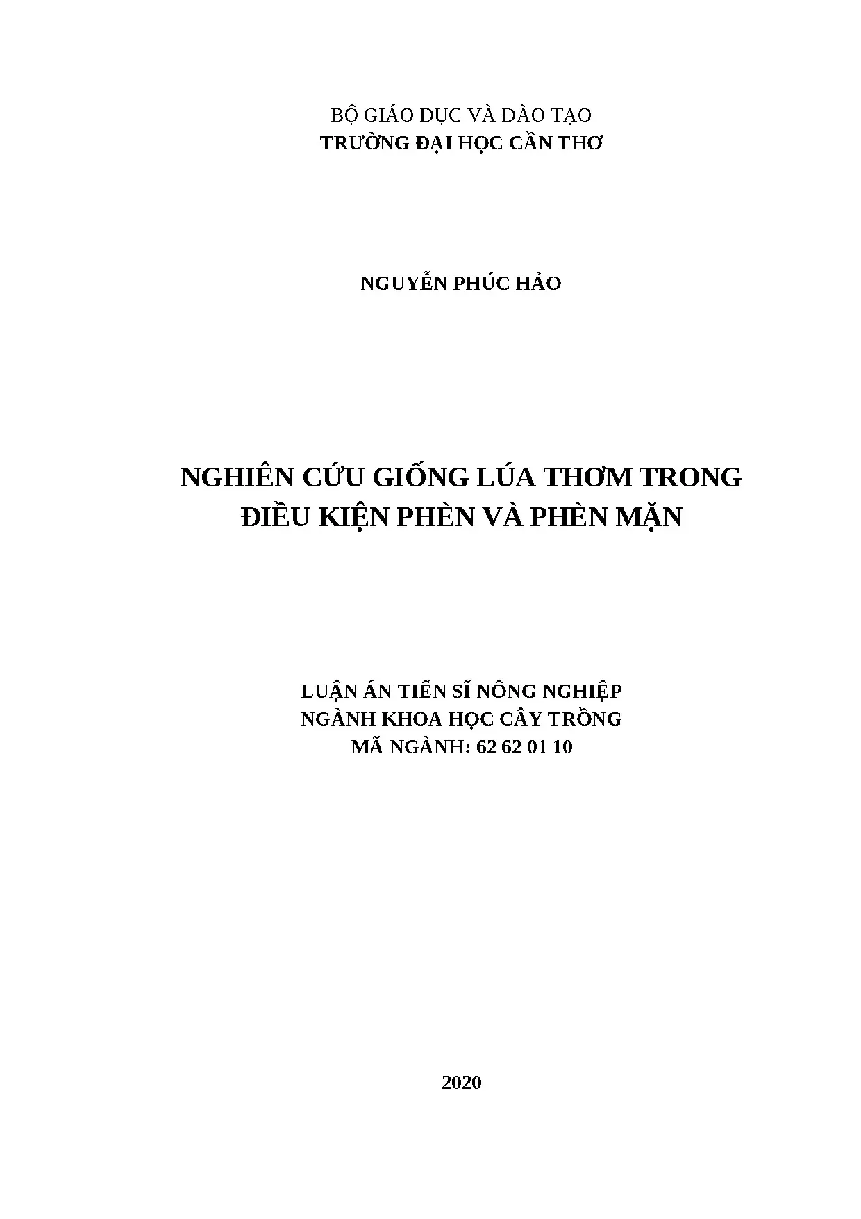 Nghiên cứu giống lúa thơm chịu phèn, phèn mặn tại ĐBSCL