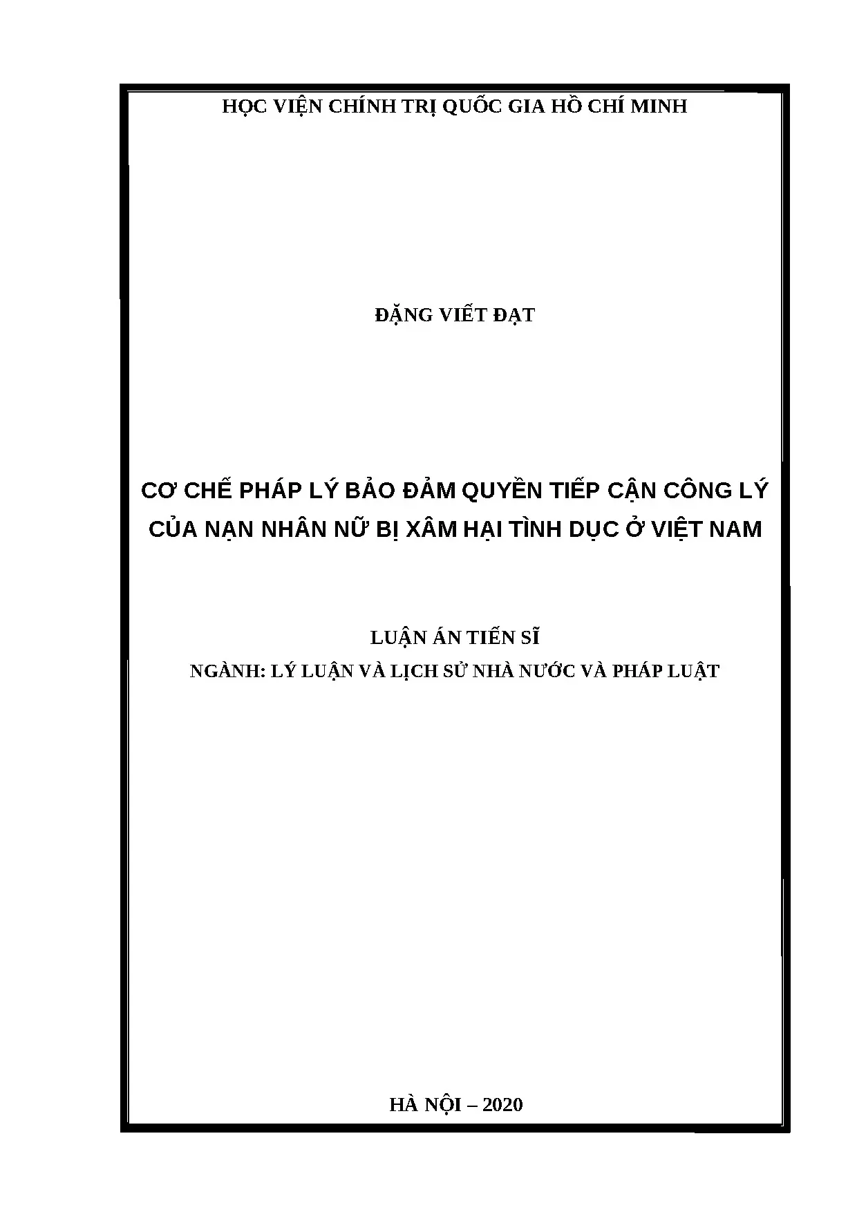 Cơ chế pháp lý tiếp cận công lý nạn nhân nữ XHTD Việt Nam