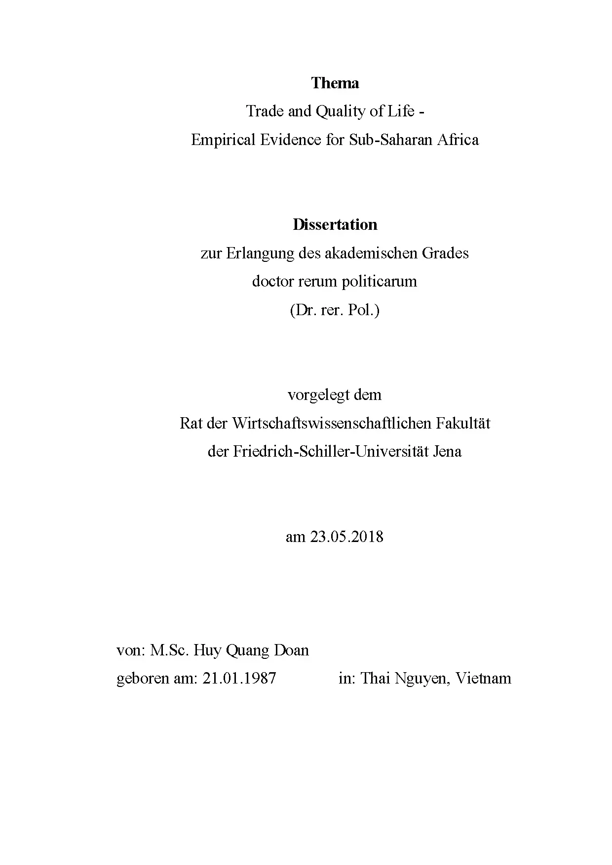 Trade & Quality of Life: Empirical Evidence in Sub-Saharan Africa