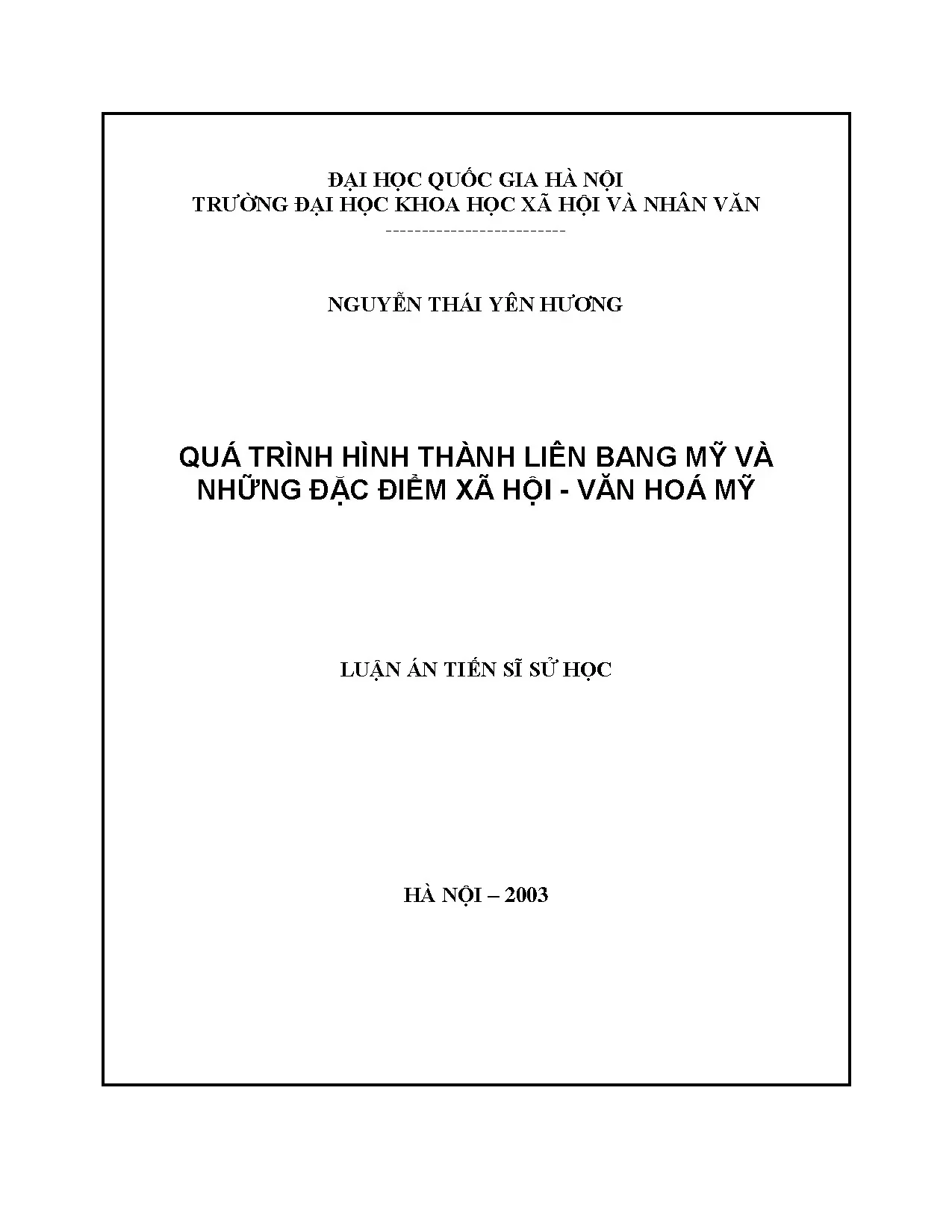 Luận án tiến sĩ quá trình hình thành liên bang mỹ và những đ