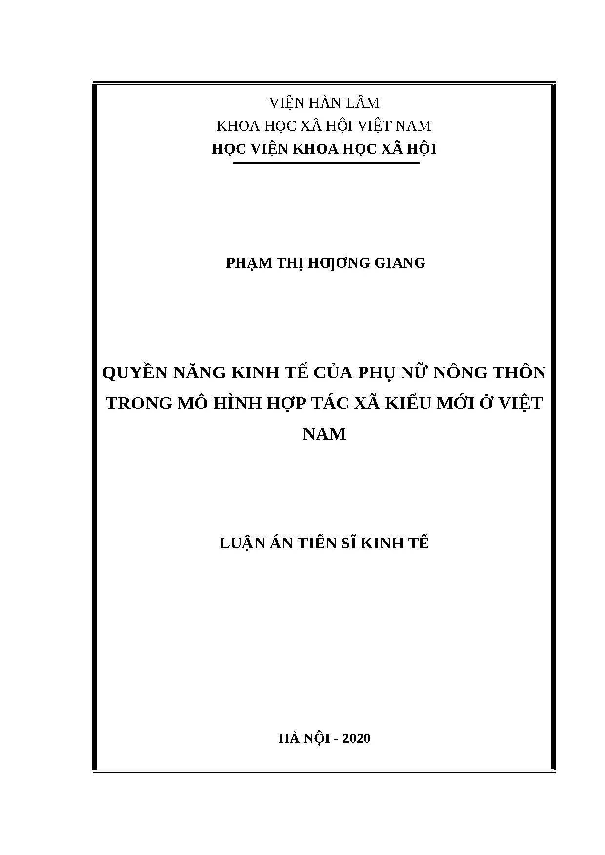 Quyền năng kinh tế phụ nữ nông thôn trong HTX kiểu mới Việt Nam