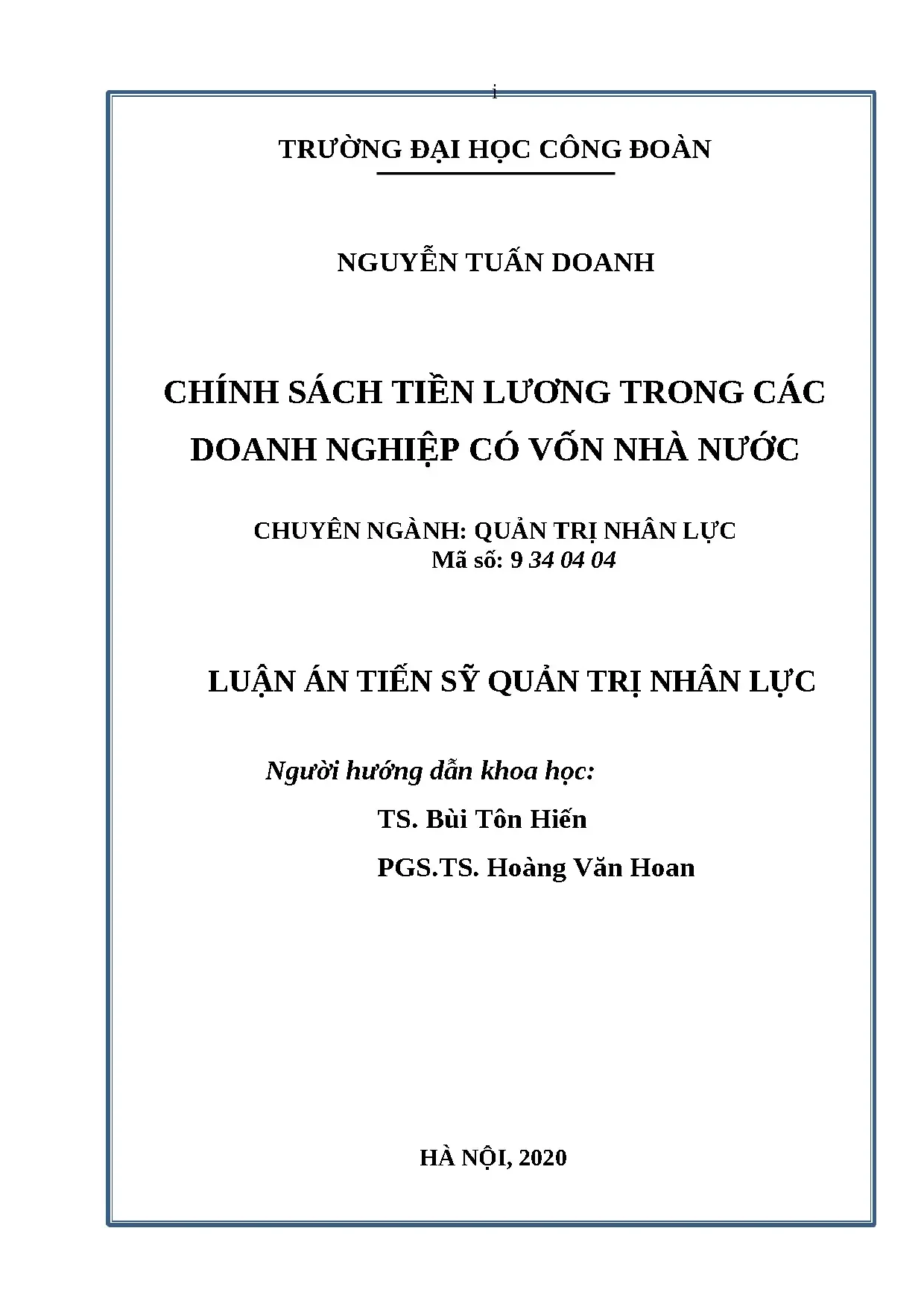 Luận án tiến sỹ chính sách tiền lương trong các doanh nghiệp