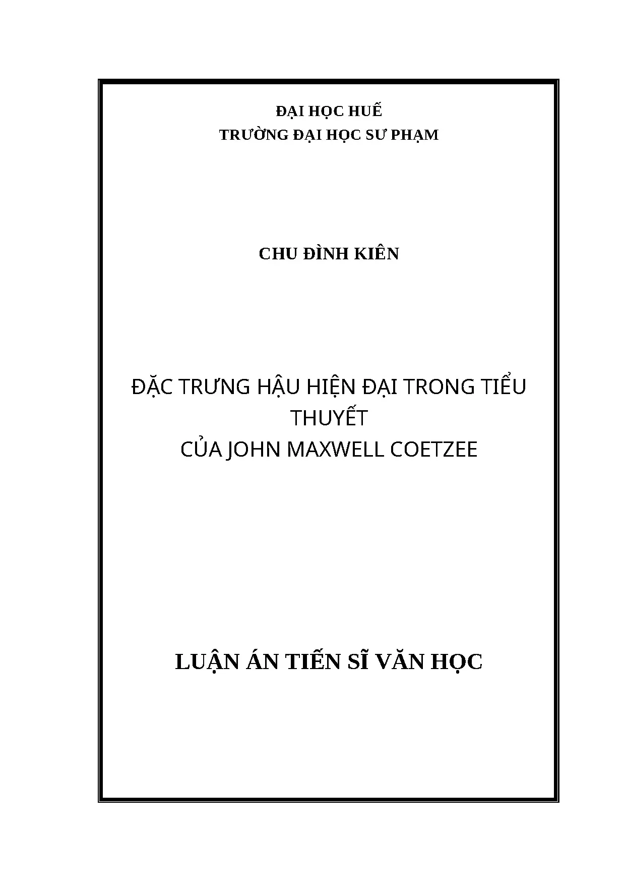 Đặc trưng hậu hiện đại trong tiểu thuyết của J.M. Coetzee