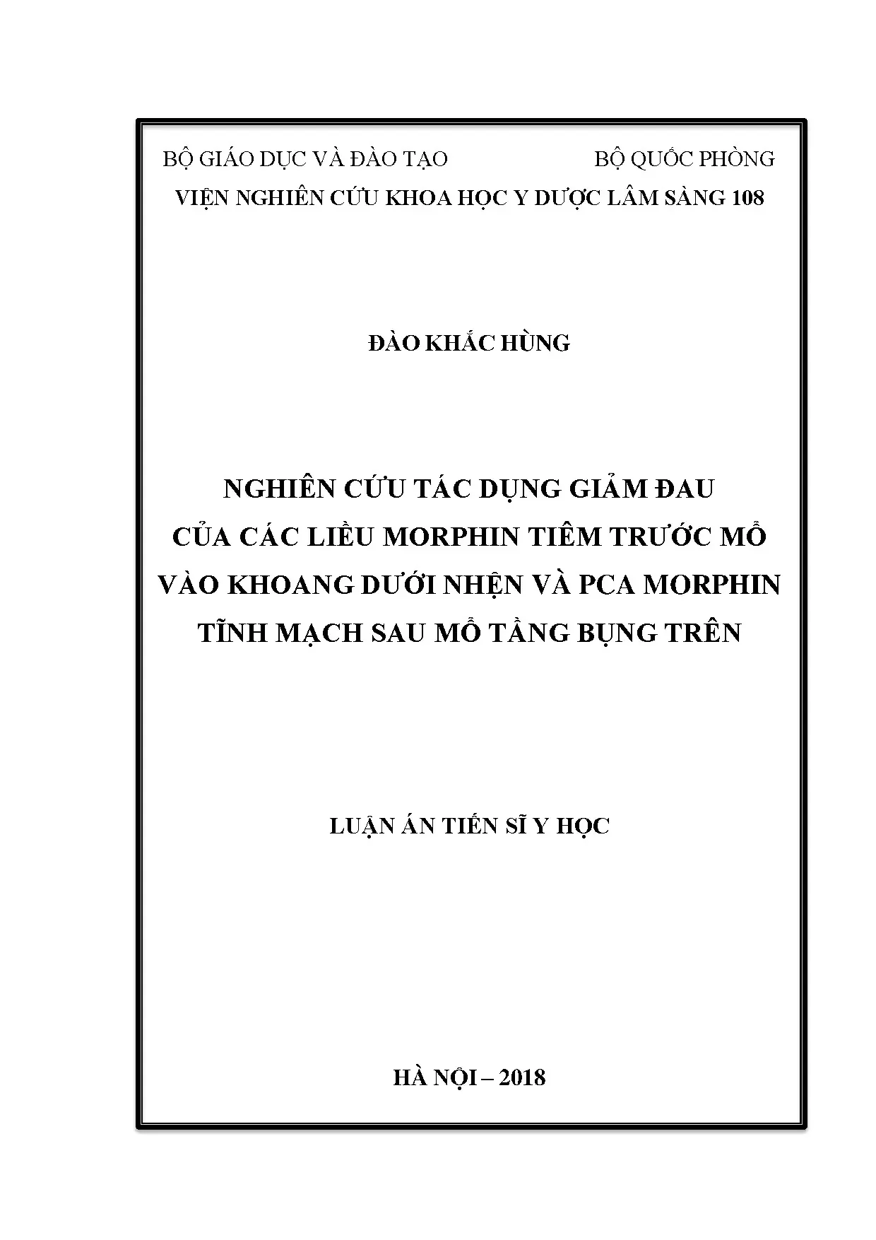 Morphin giảm đau trước mổ tủy sống và PCA tĩnh mạch sau mổ