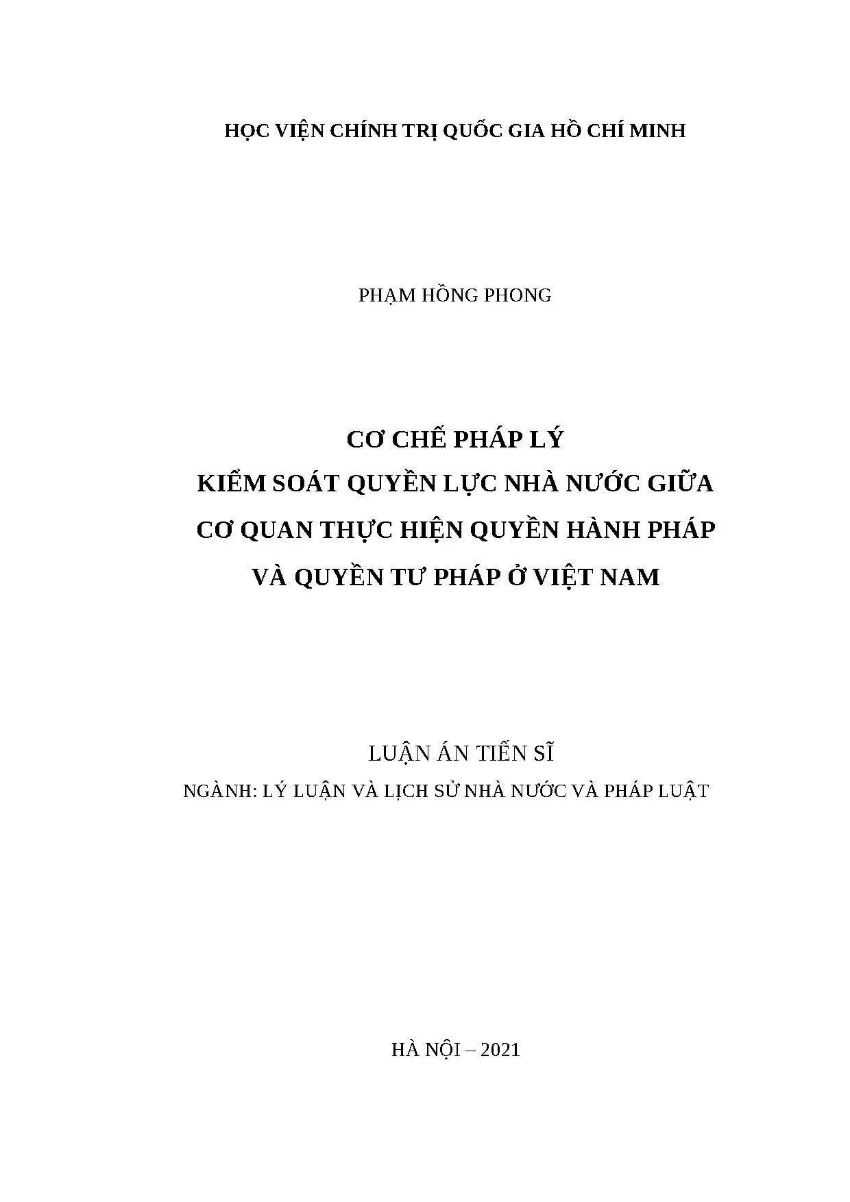 Cơ chế pháp lý kiểm soát quyền lực nhà nước hành pháp - tư pháp Việt Nam