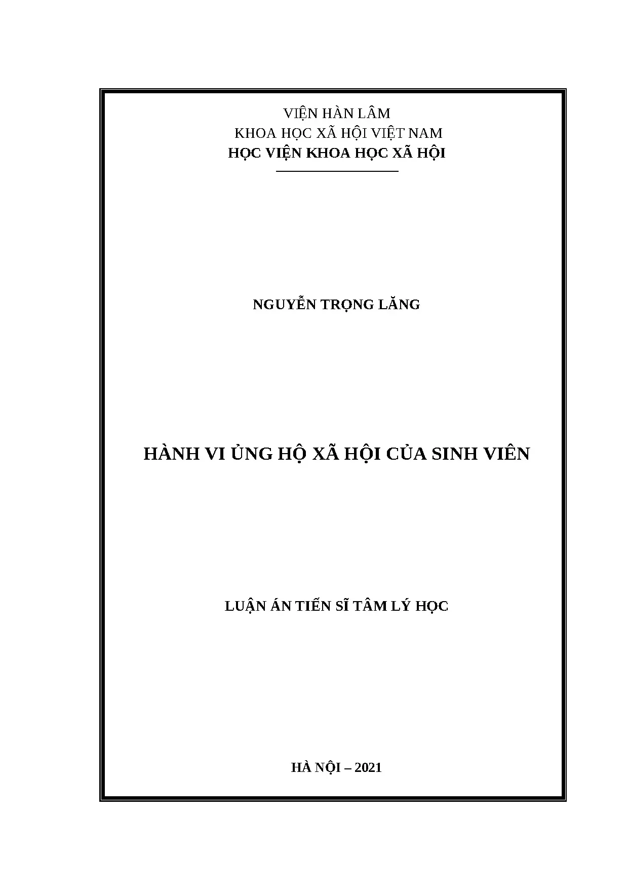 Hành vi ủng hộ xã hội của sinh viên: Luận án Tiến sĩ