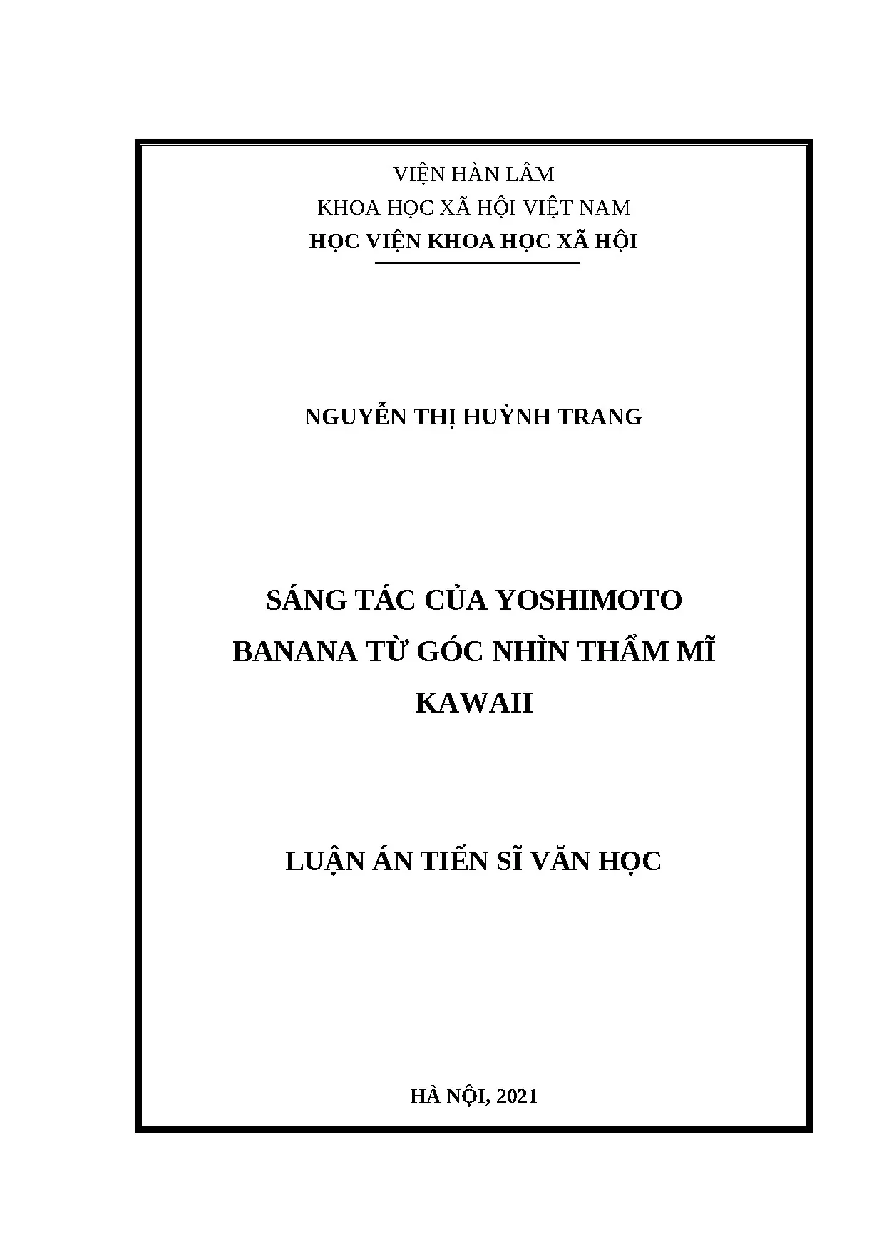 Luận án: Thẩm mĩ Kawaii trong sáng tác Yoshimoto Banana