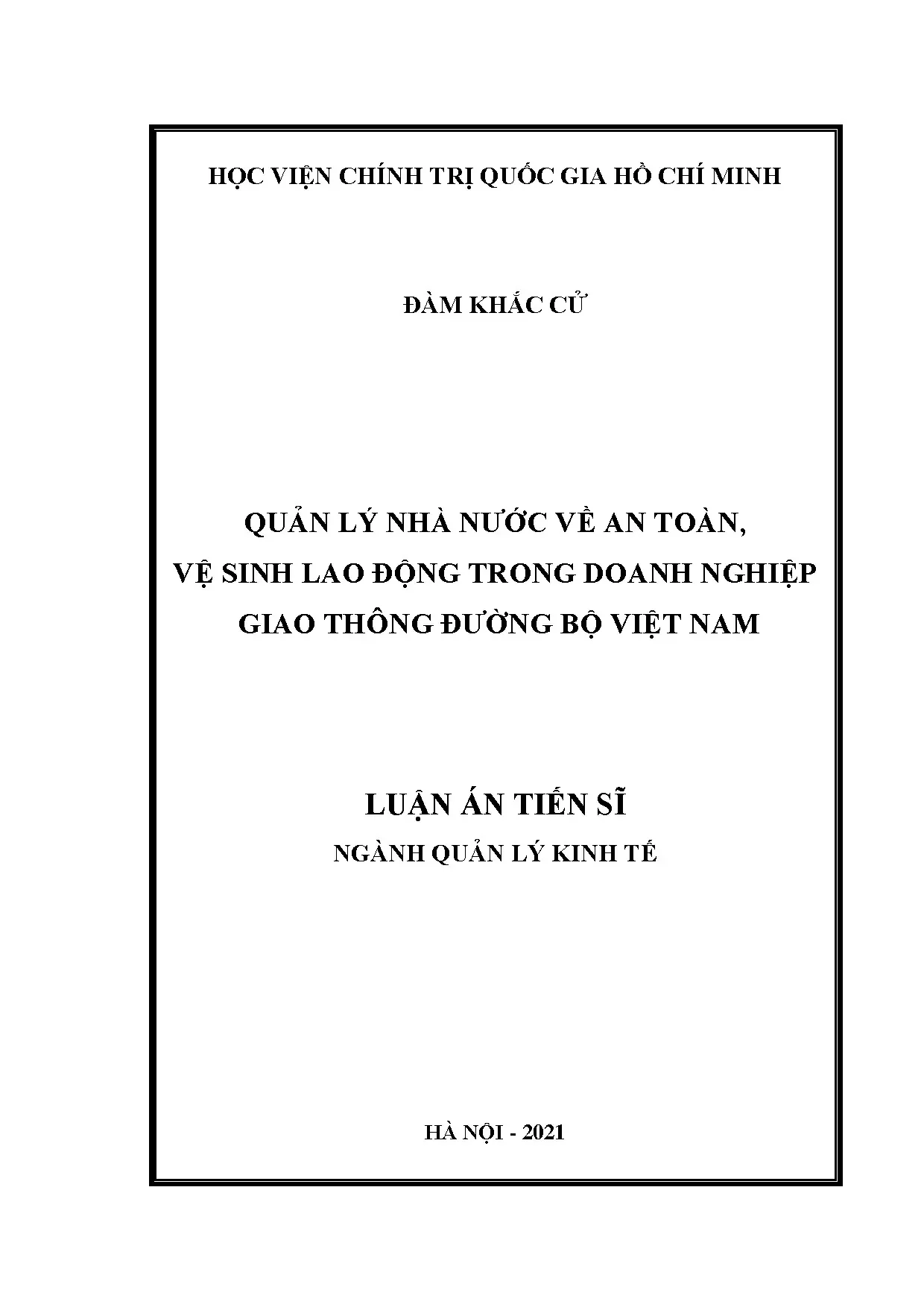 Quản lý nhà nước về ATVSLĐ trong doanh nghiệp GTĐB Việt Nam