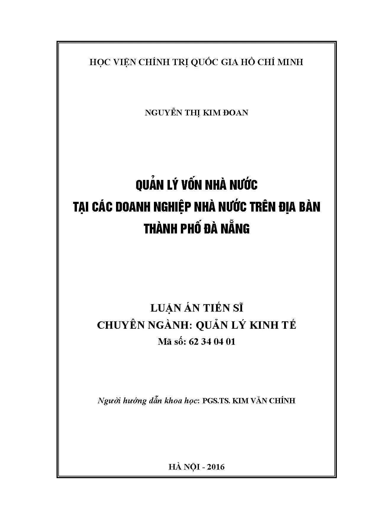 Luận án tiến sĩ quản lý vốn nhà nước tại các doanh nghiệp nh