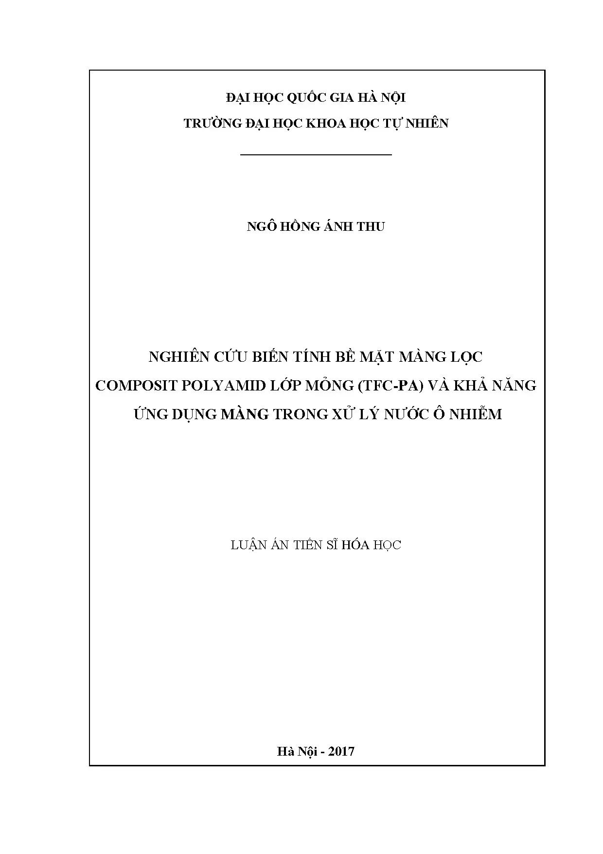 Luận án tiến sĩ nghiên cứu biến tính bề mặt màng lọc composi
