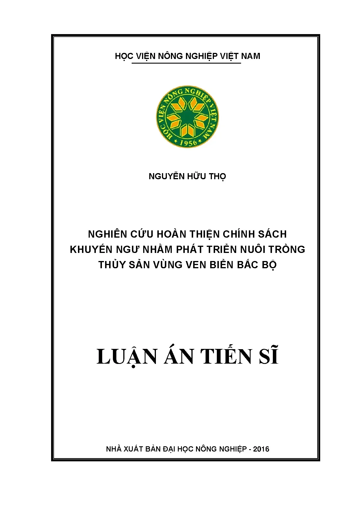 Hoàn thiện chính sách khuyến ngư phát triển thủy sản Bắc Bộ