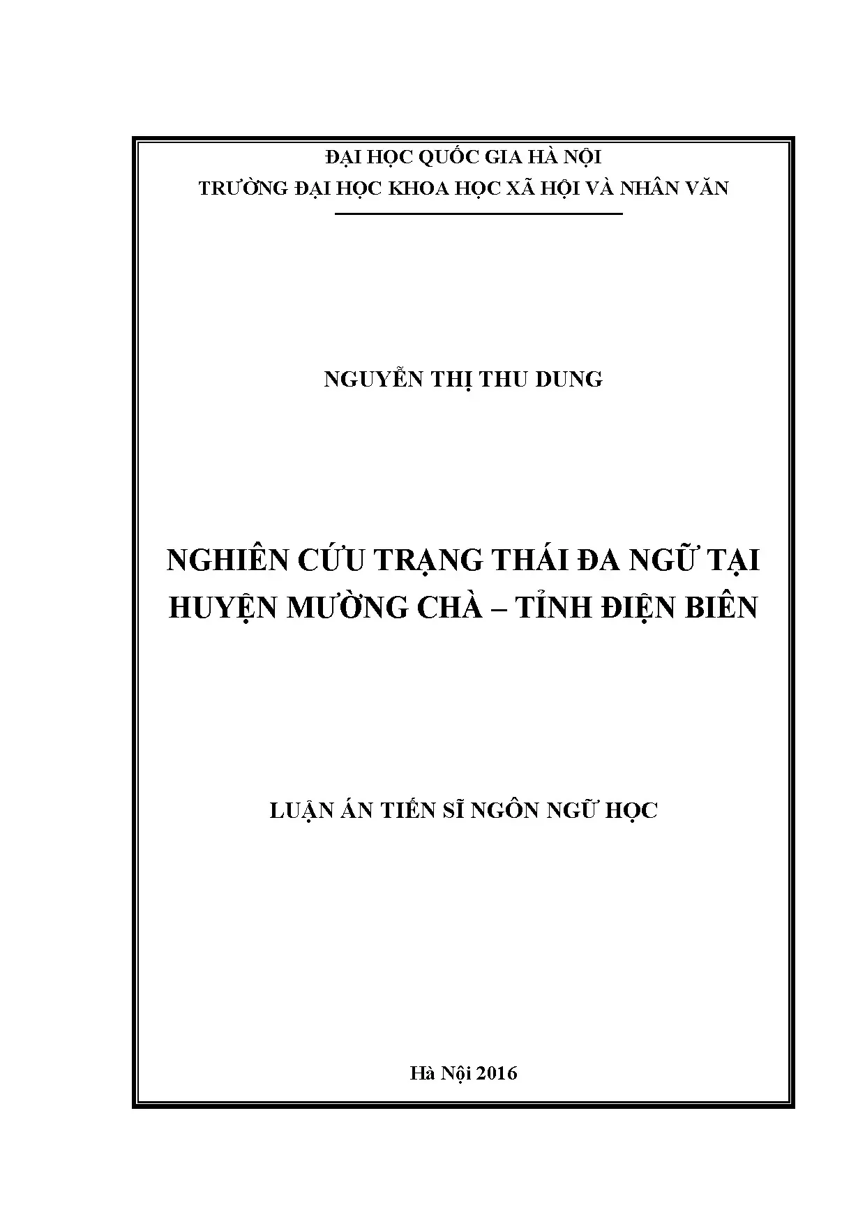 Luận án tiến sĩ nghiên cứu trạng thái đa ngữ tại huyện mường