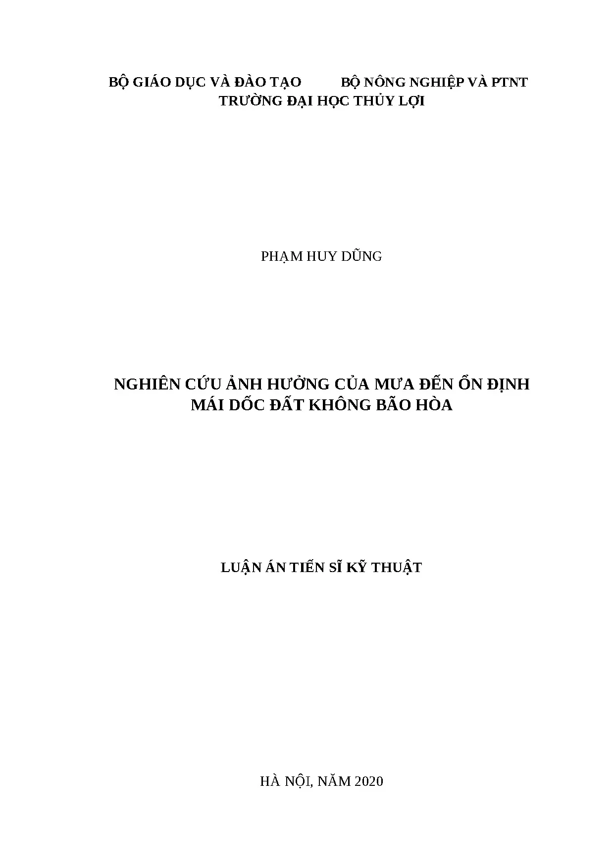 Luận án: Ảnh hưởng mưa đến ổn định mái dốc đất không bão hòa