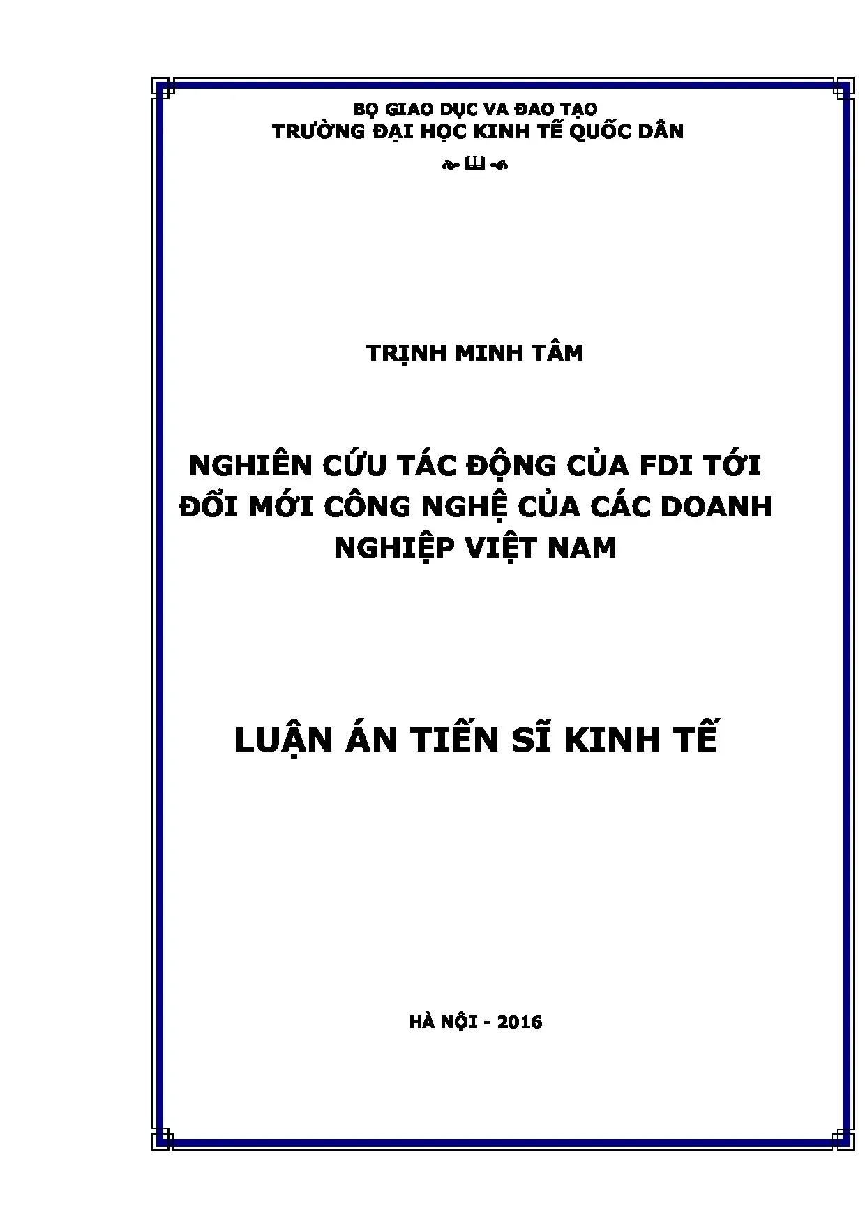Nghiên cứu tác động của FDI đến đổi mới công nghệ DN Việt Nam