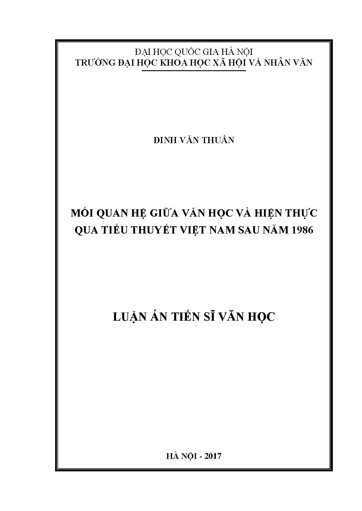 Văn học và Hiện thực trong Tiểu thuyết Việt Nam sau 1986