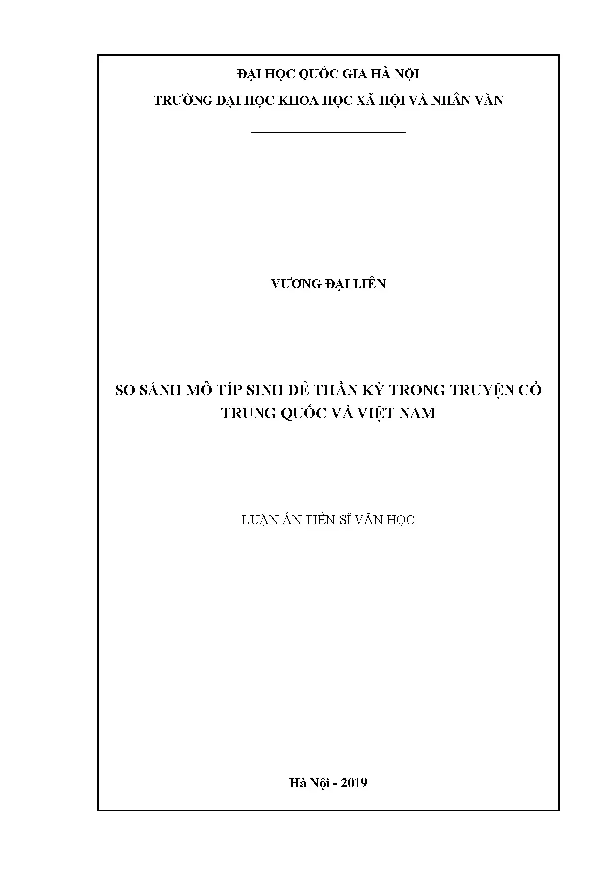 Luận án tiến sĩ so sánh mô típ sinh đẻ thần kỳ trong truyện