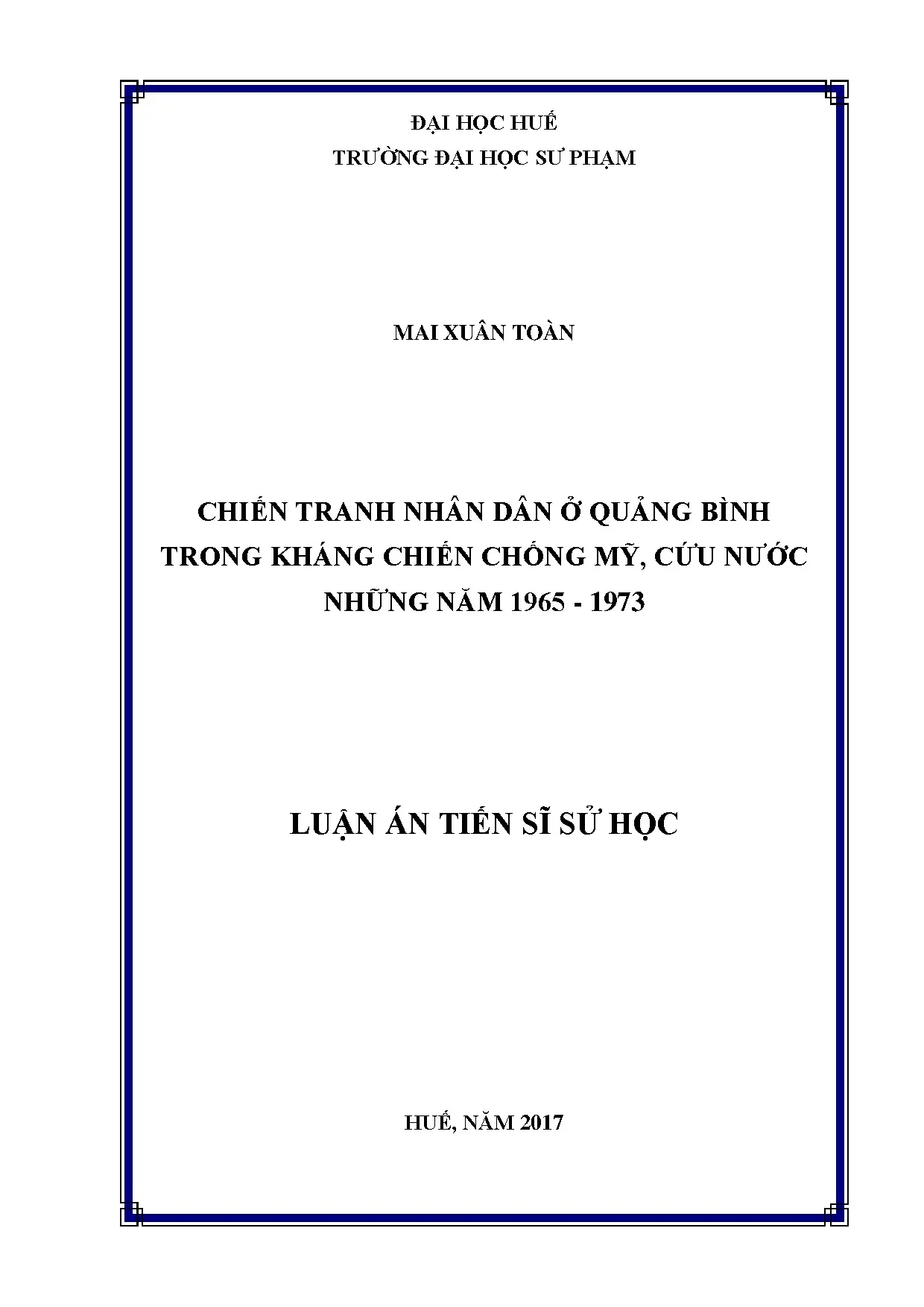 Luận án tiến sĩ chiến tranh nhân dân ở quảng bình trong khán