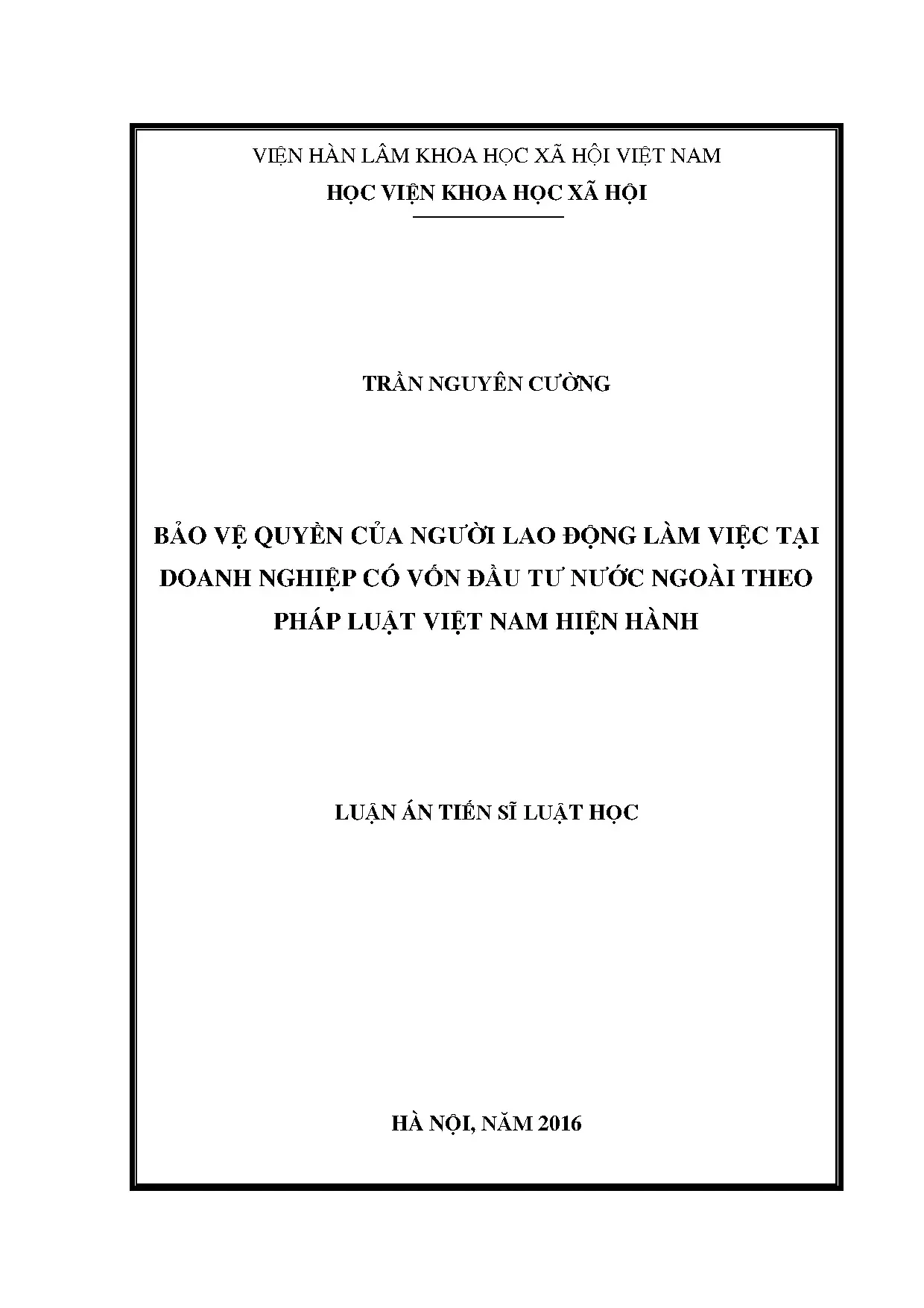 Luận án tiến sĩ bảo vệ quyền của người lao động làm việc tại