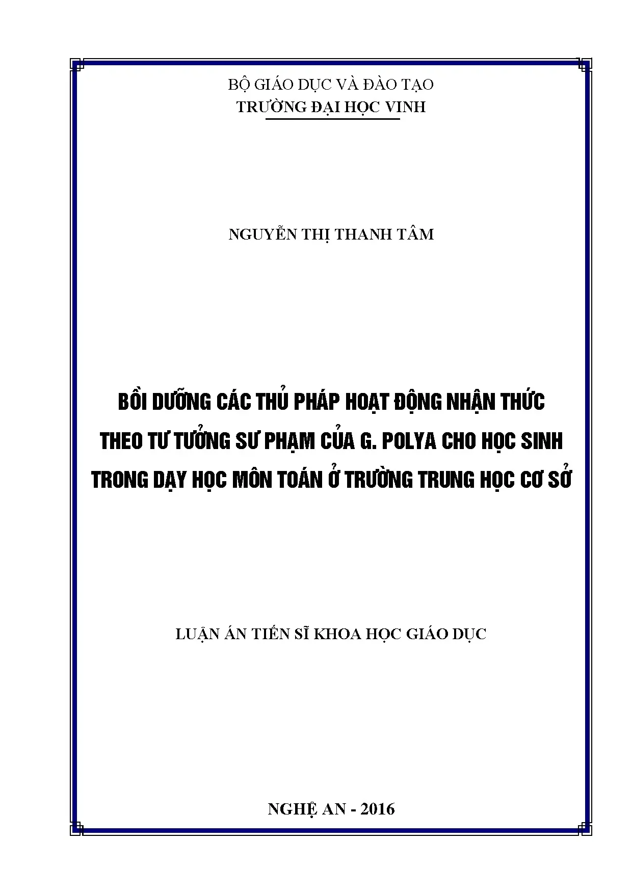 Bồi dưỡng thủ pháp HĐNT theo Polya trong dạy Toán THCS