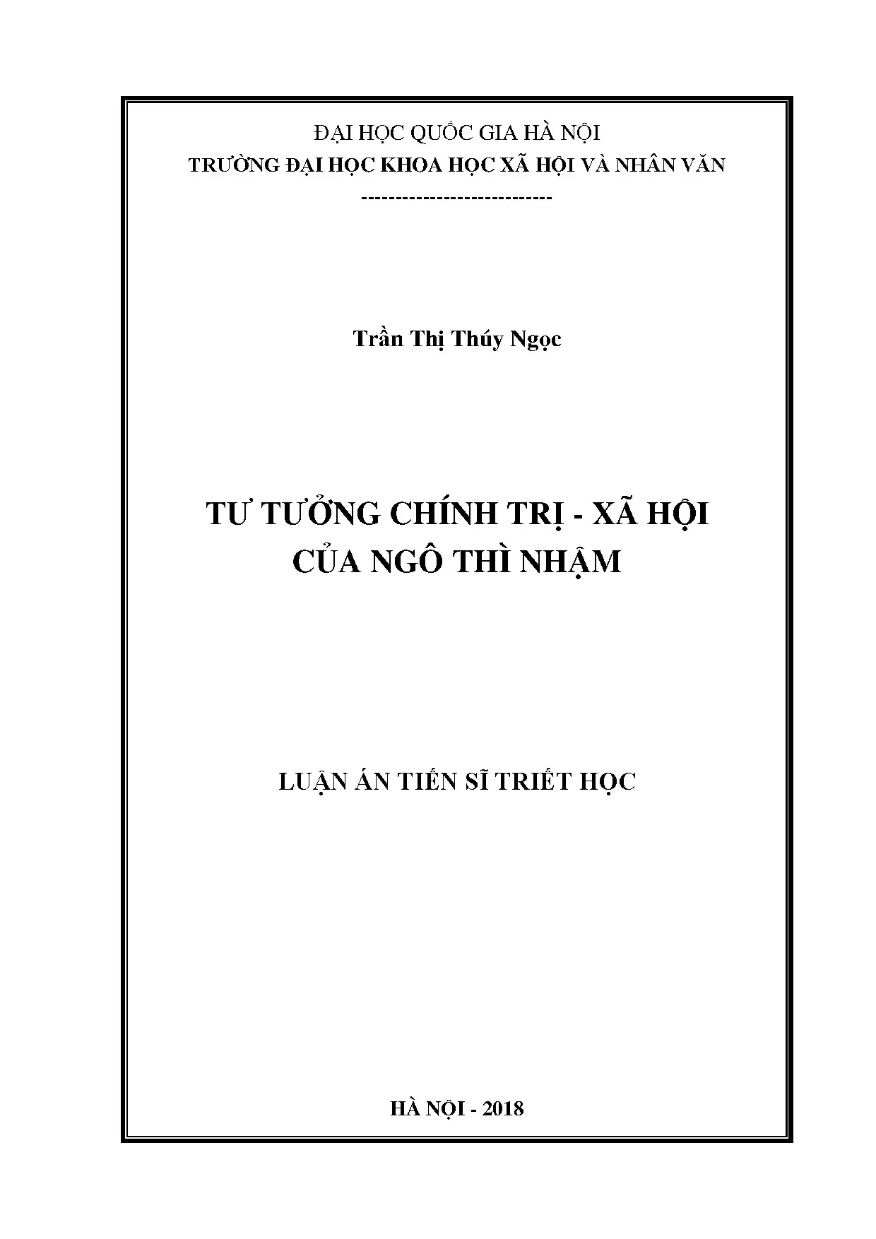 Tư tưởng chính trị xã hội của Ngô Thì Nhậm - Luận án TS
