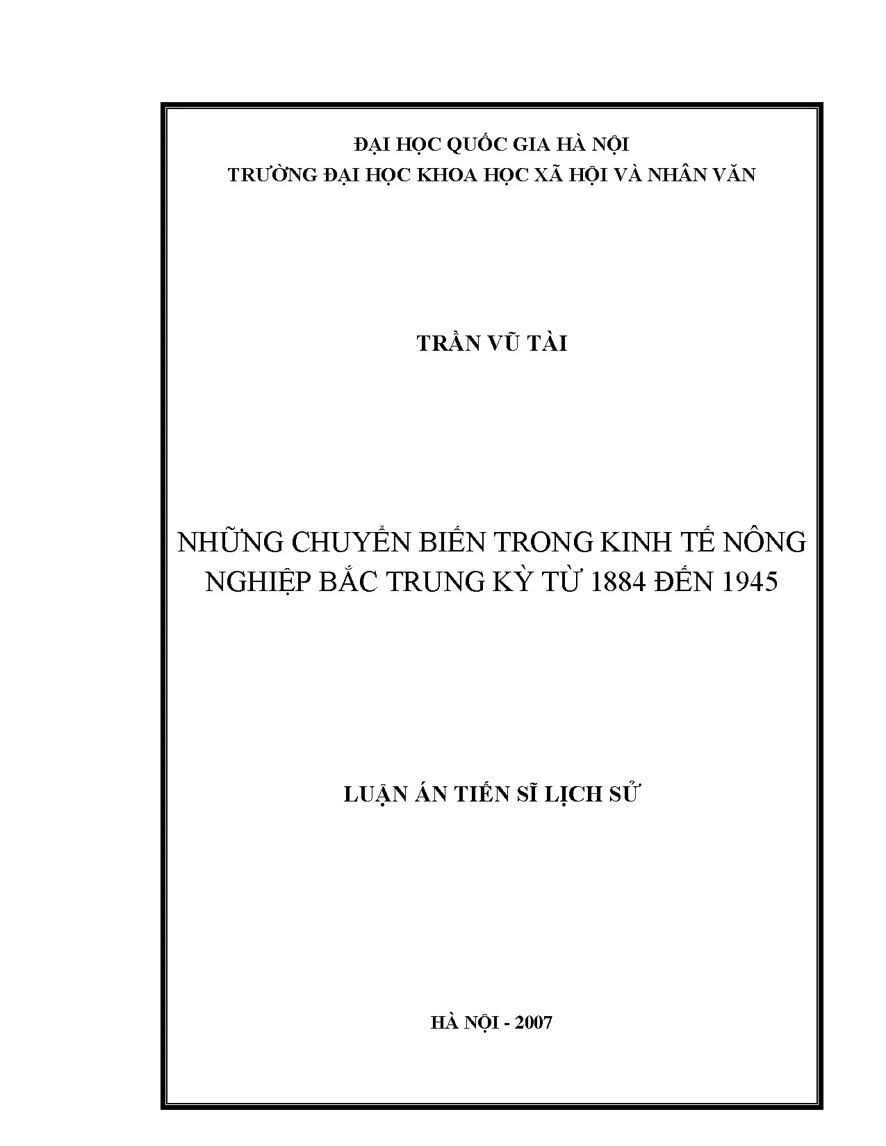 Chuyển biến kinh tế nông nghiệp Bắc Trung Kỳ 1884-1945