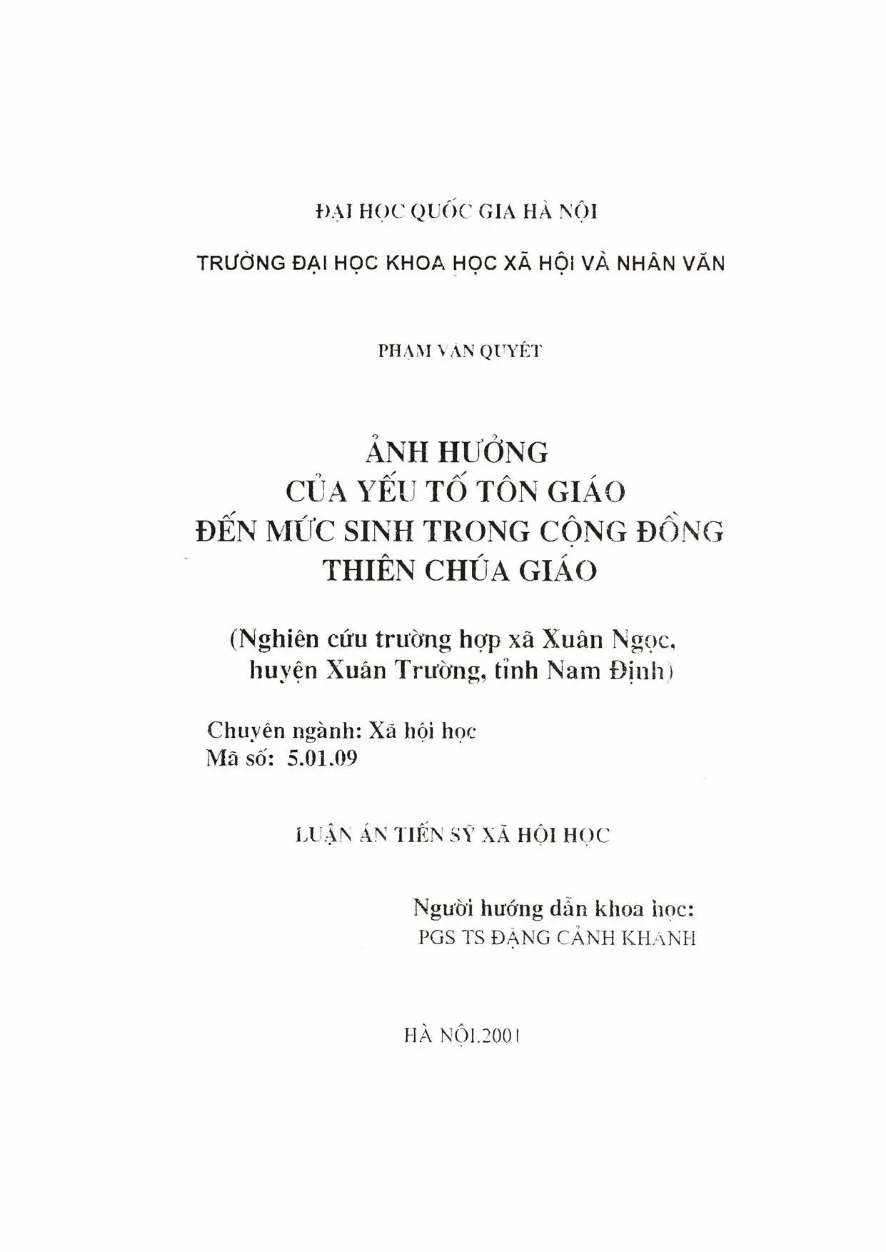 Ảnh hưởng tôn giáo đến mức sinh Thiên Chúa giáo Xuân Ngọc