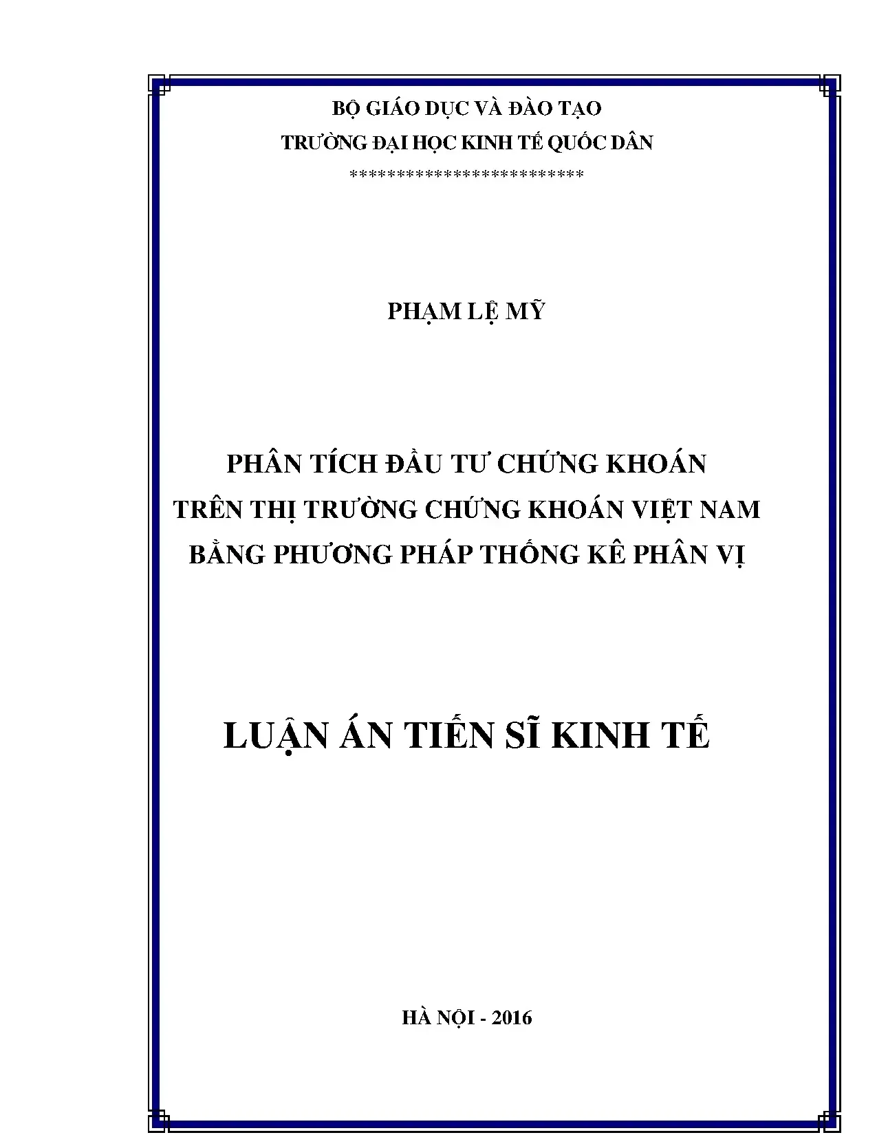 Phân tích đầu tư chứng khoán VN bằng phương pháp thống kê phân vị